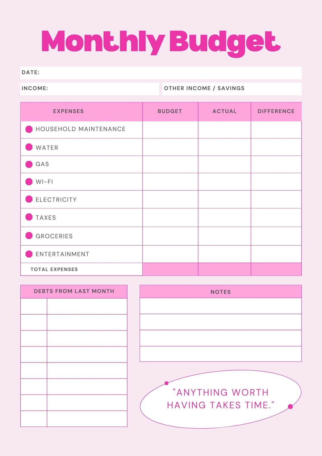 Free And Customizable Budget Templates in Creating A Home Budget Worksheet