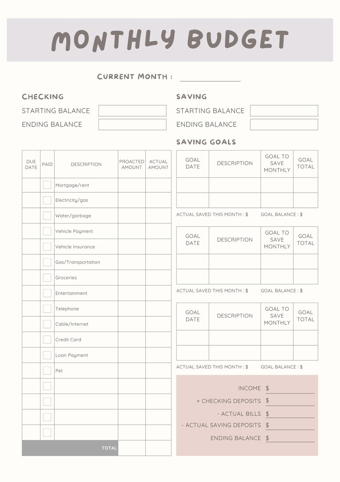 Free And Customizable Budget Templates throughout Printable Home Budget Worksheet