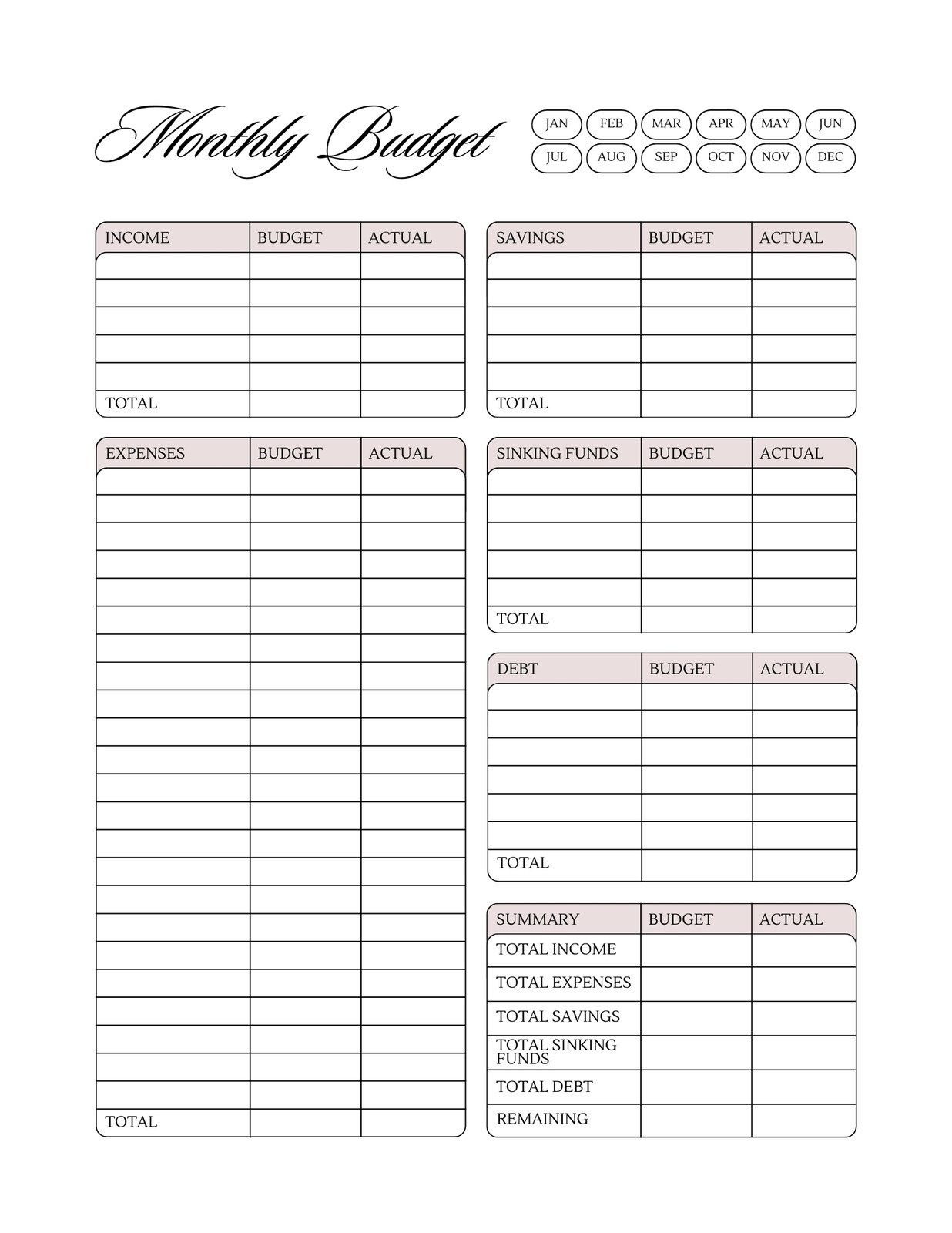 Free And Customizable Budget Templates with Free Printable Financial Budget Worksheet
