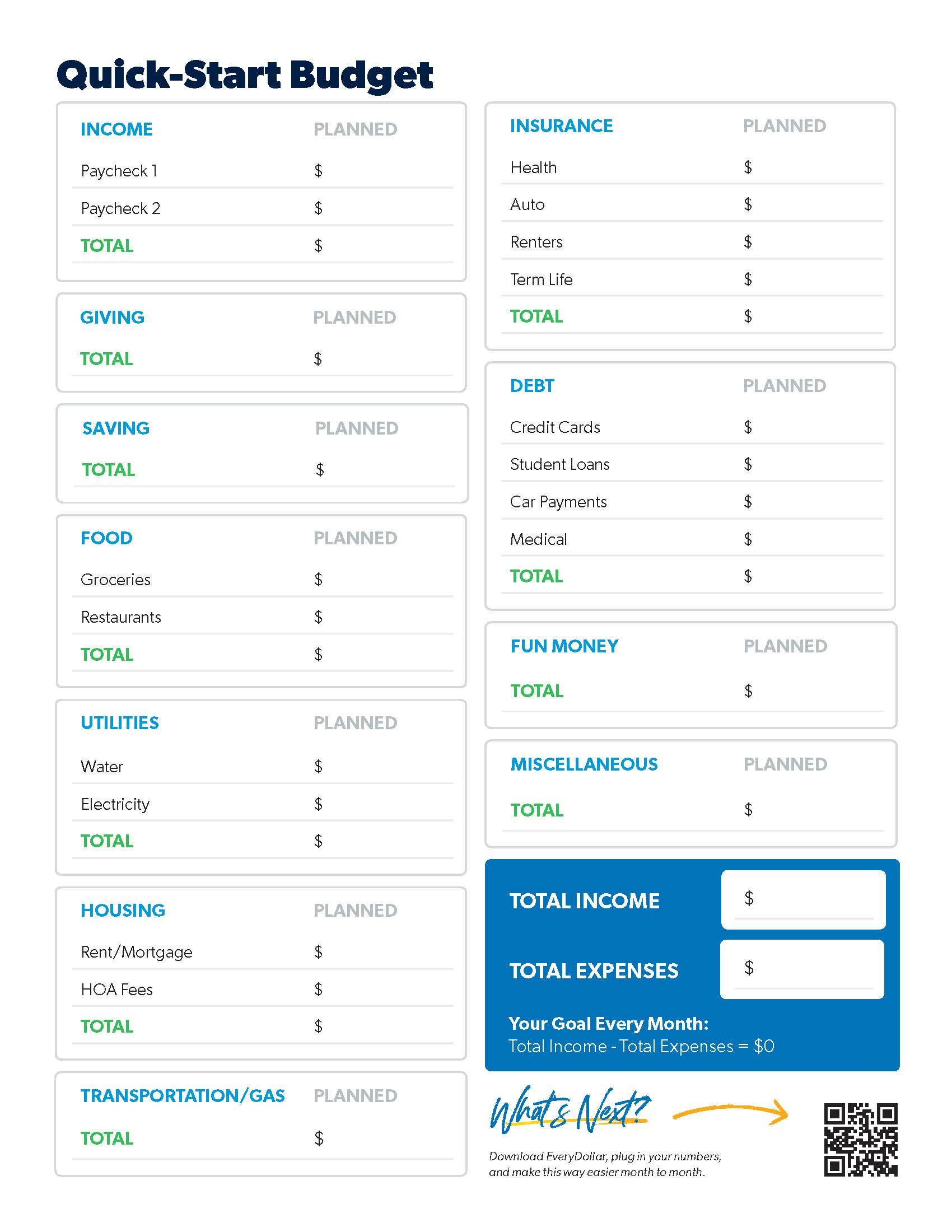 Free And Easy Budget Template - Ramsey intended for Total Money Makeover Budget Worksheet