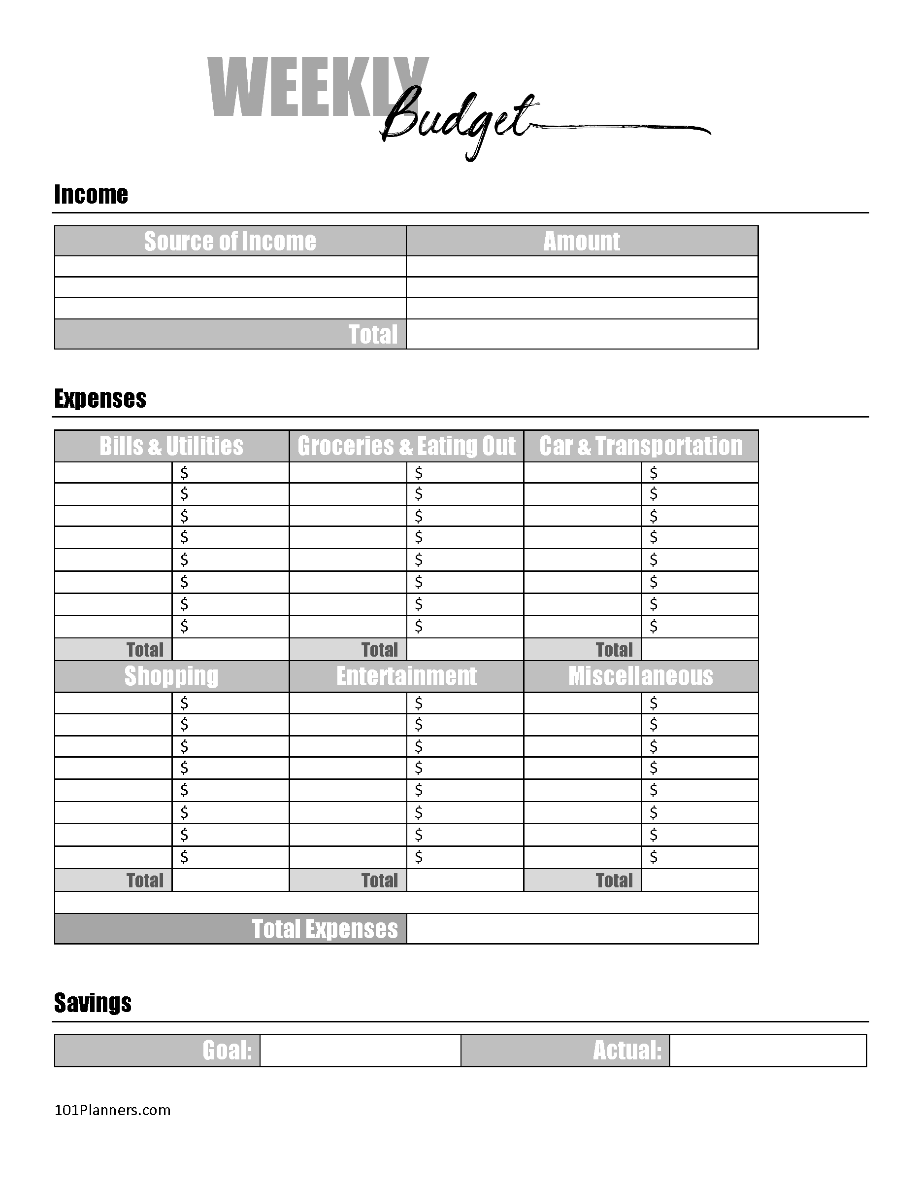 Free Budget Sheet Template | Printable And Editable in Weekly Budget Tracker Worksheet
