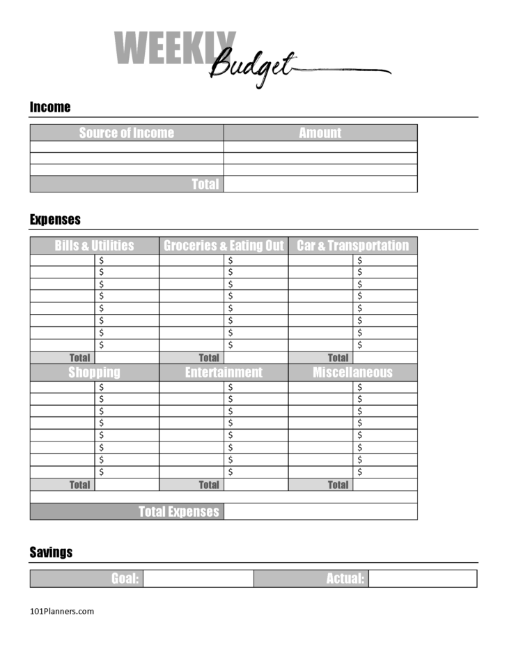 Free Budget Worksheets to Print