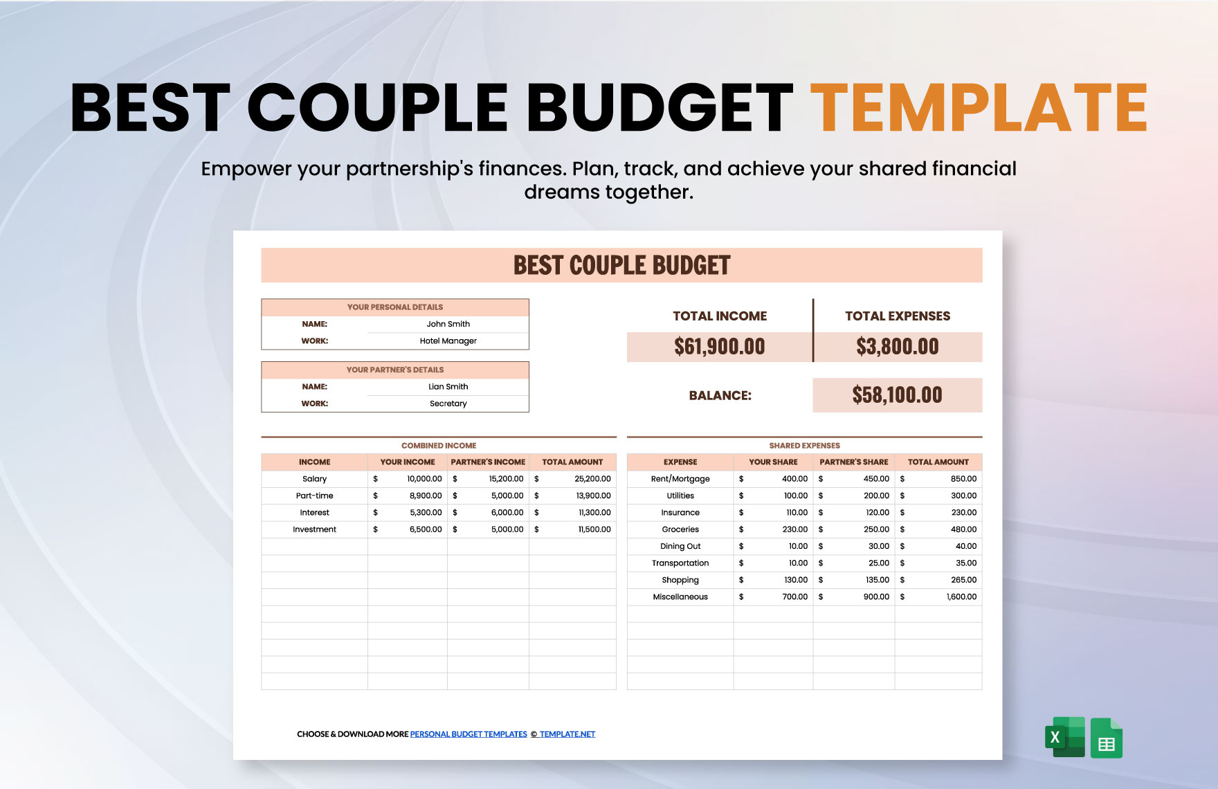 Free Budget Templates, Editable And Printable within Married Couple Budget Worksheet