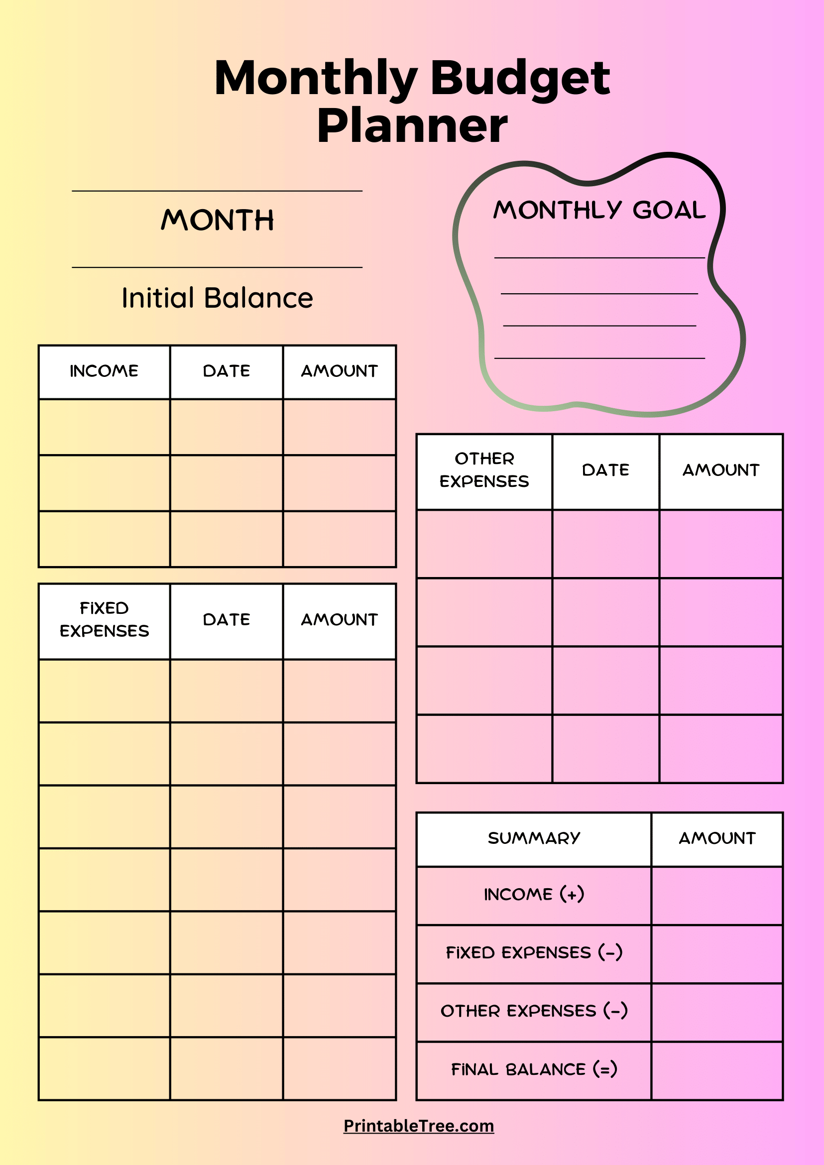 Free Download Printable Monthly Budget Planner Pdf Templates inside Monthly Budget Planner Worksheet Printables