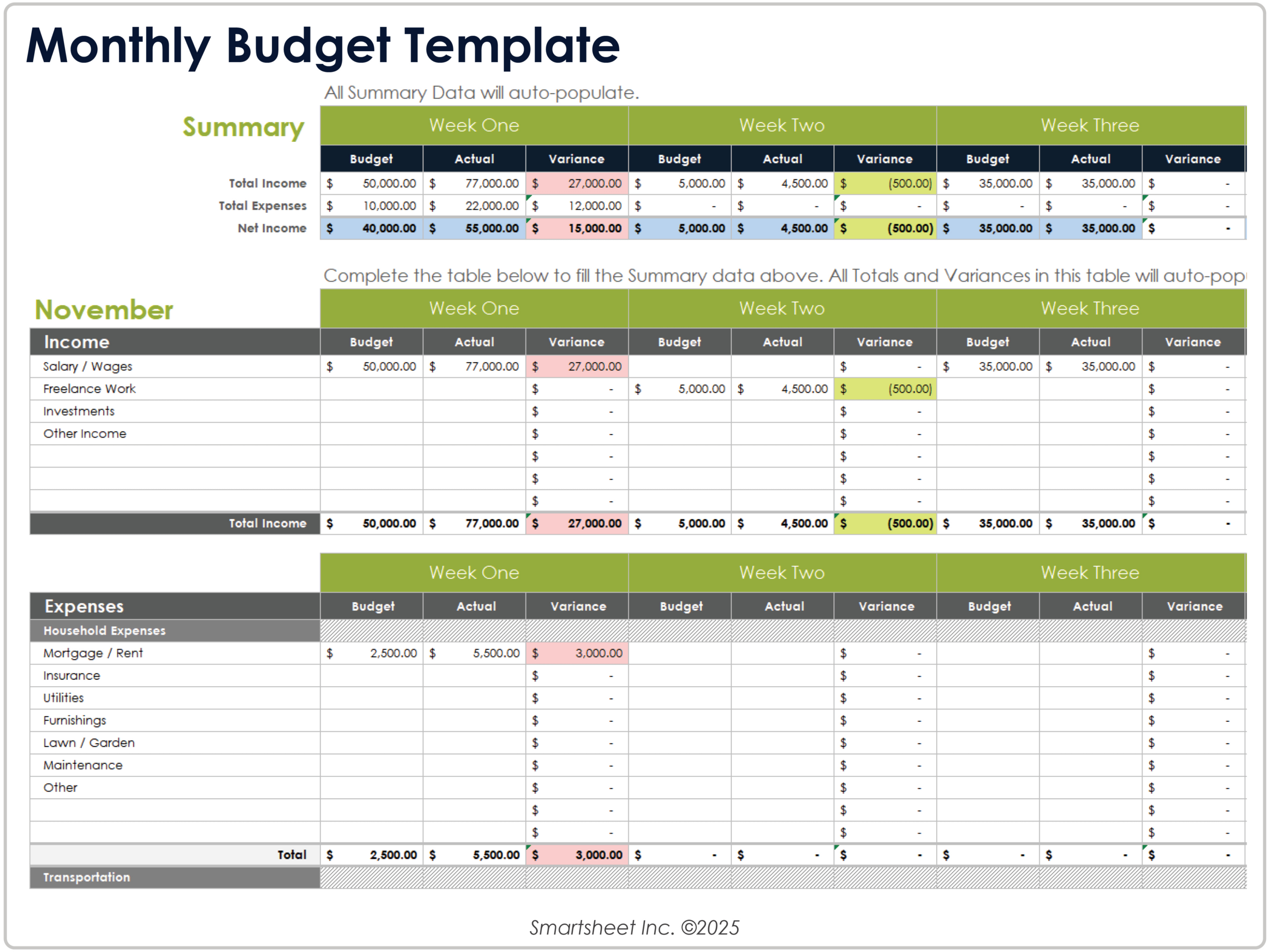 Free Excel Budget Templates in Yearly Budget Worksheet