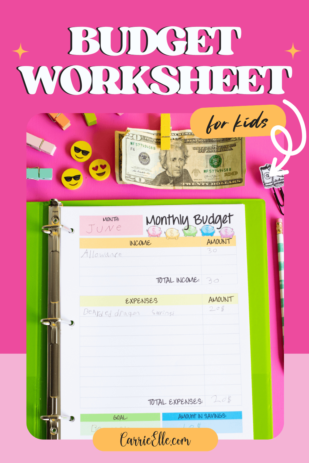 Free Monthly Budget Printable For Kids - Carrie Elle intended for Kids Budget Sheets Printable