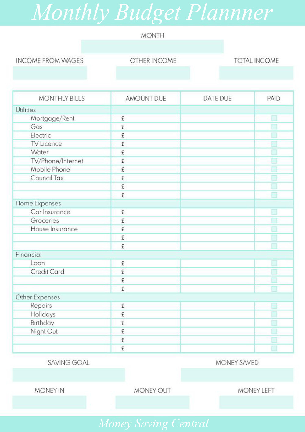 Free Printable Monthly Budget Planner within Money Mentors Budget Worksheet