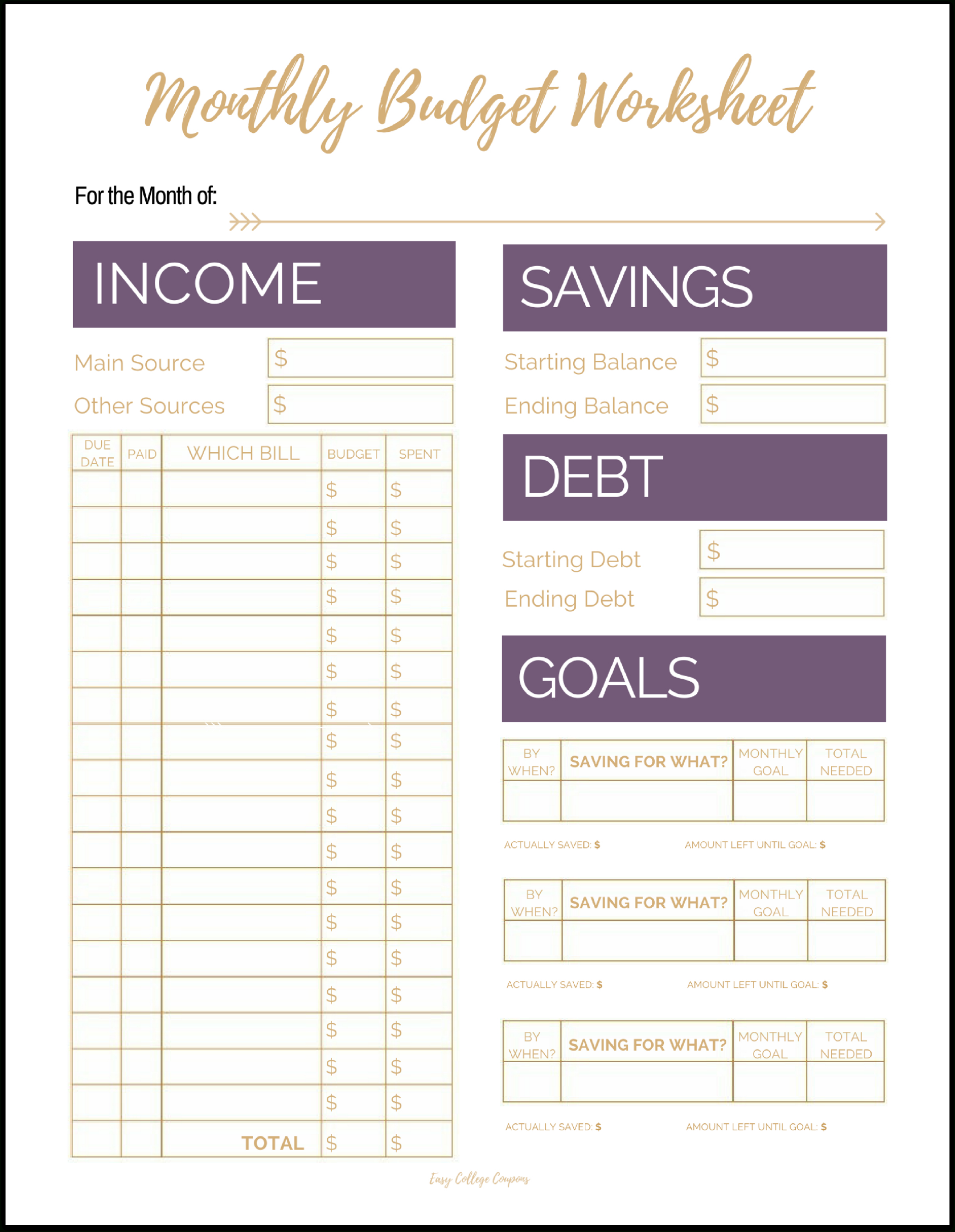 Free Printable Monthly Budget Template in Monthly Budget Worksheet Free