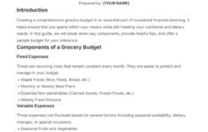 Free Sample Food Budget Template To Edit Online throughout Planning a Food Budget Worksheet Answers