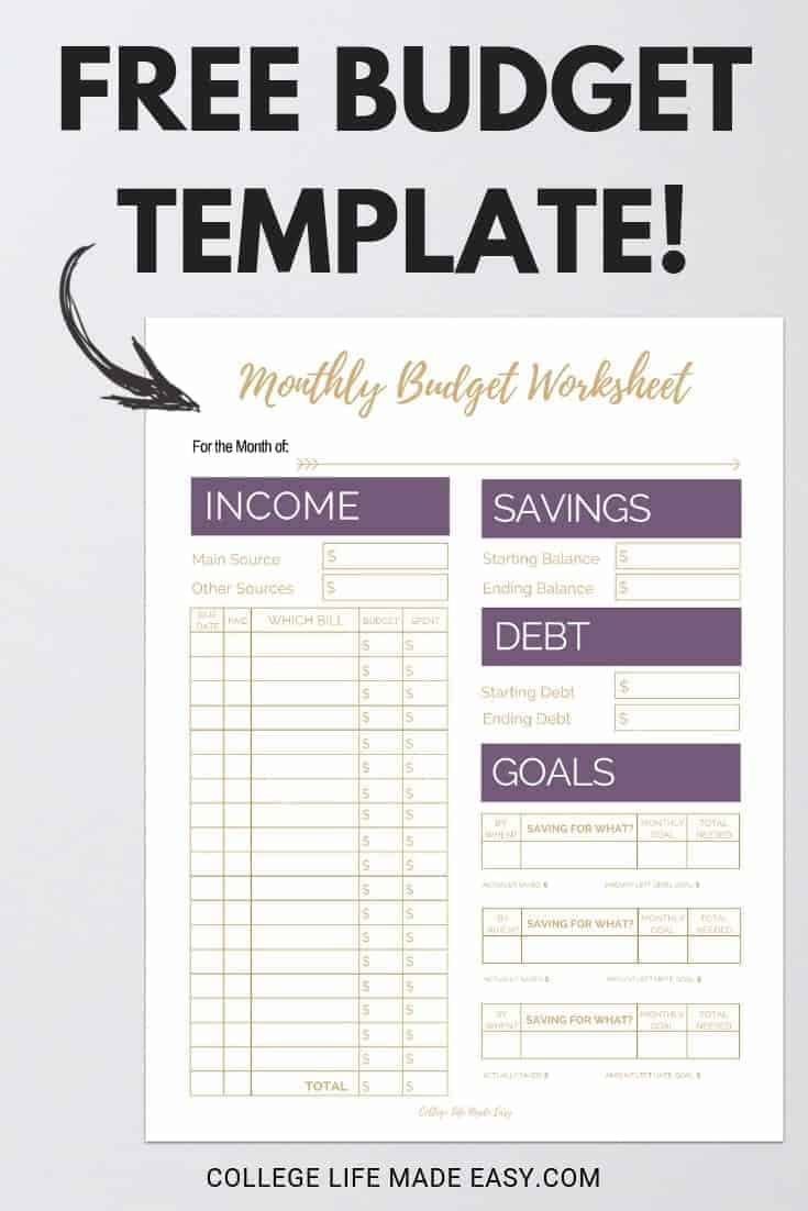 Free Simple Monthly Budget Template within Monthly Budget Worksheet For Young Adults