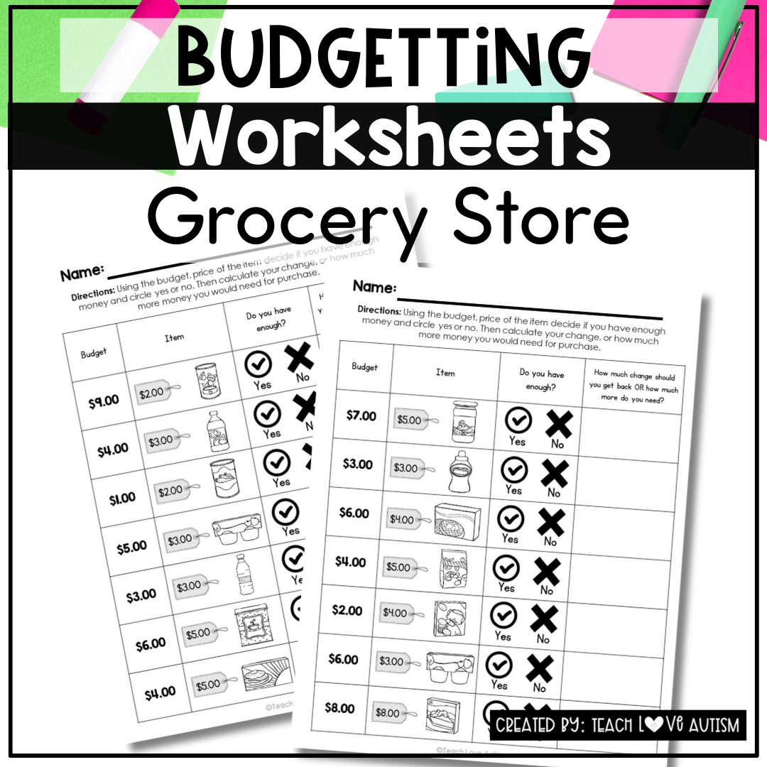 Grocery Store Budget Worksheets | Calculating Prices &amp;amp; Making Change - Teach Love Autism inside Life Skills Budgeting Worksheets