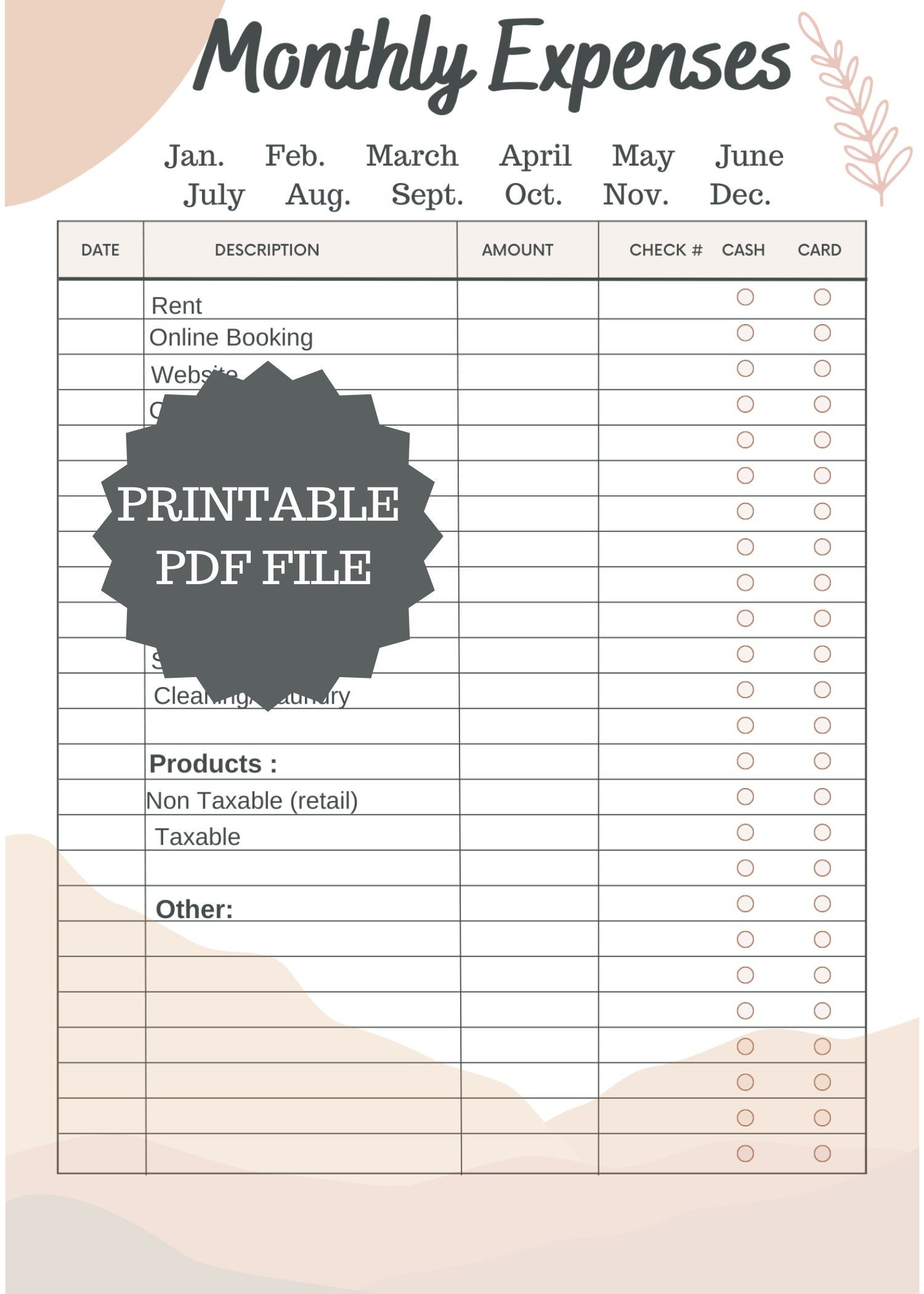 Hairstylist Printable Monthly Expense Sheet Tracker, Small regarding Hair Salon Budget Worksheet