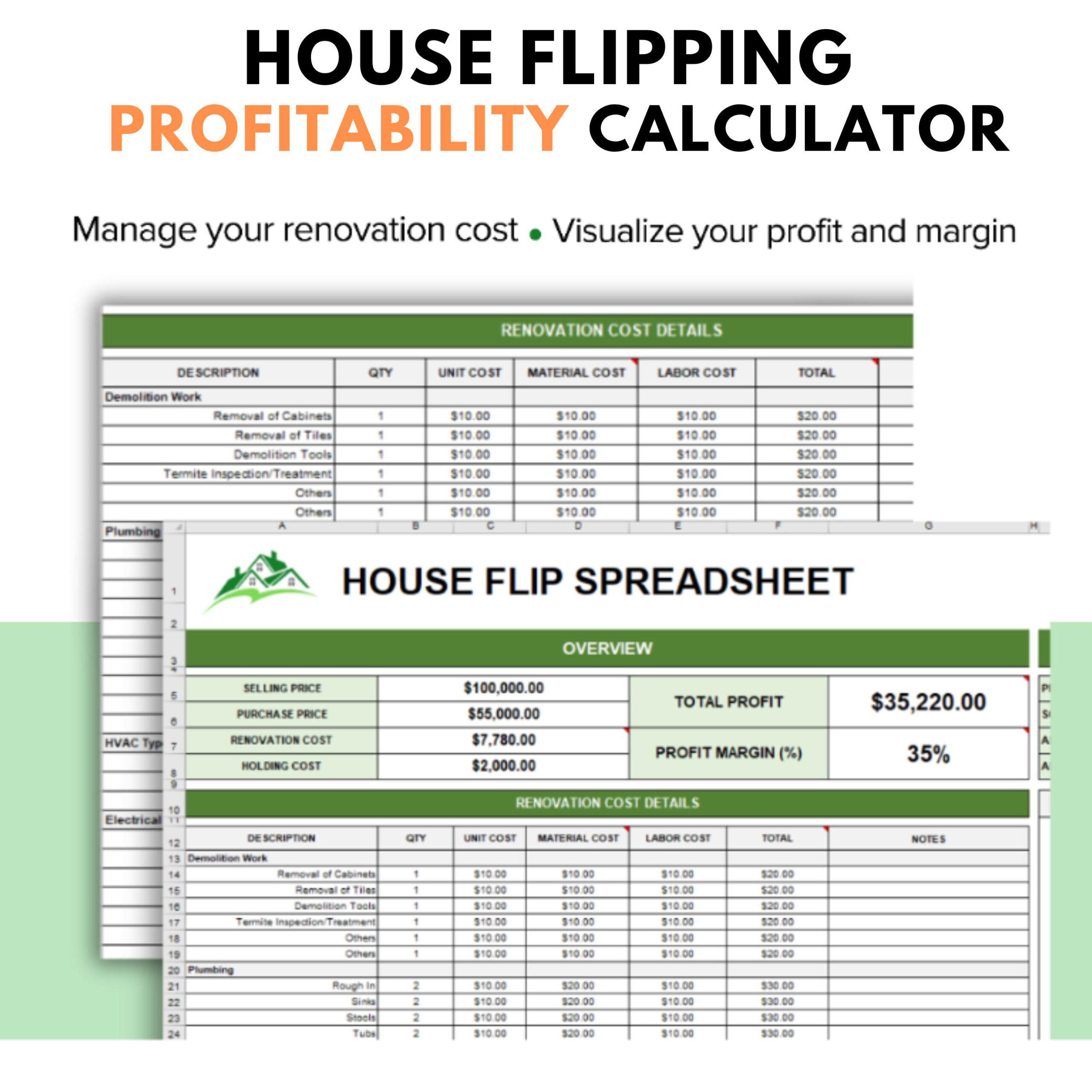 House Flip Tracker, House Flip Spreadsheet, Property Flipping throughout House Flipping Budget Worksheet