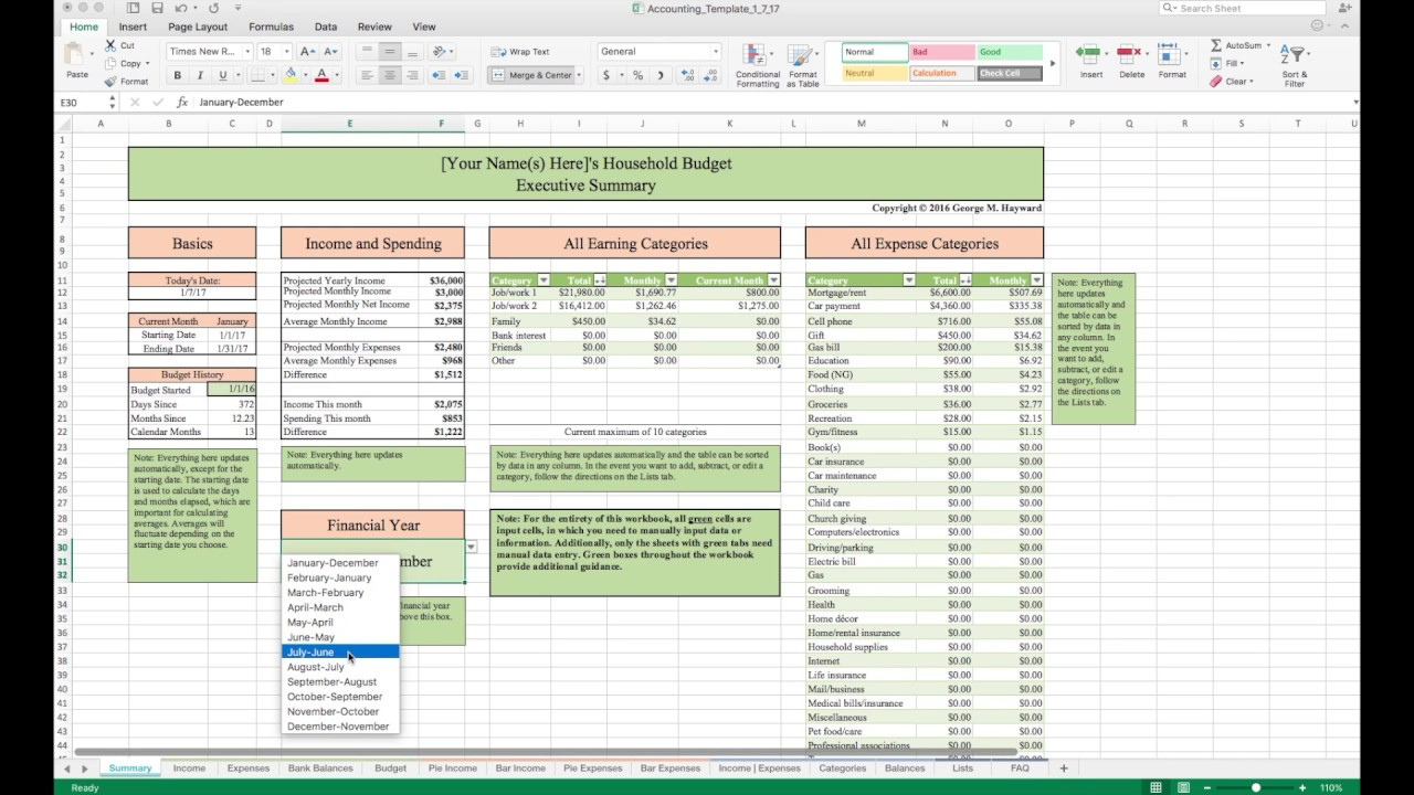 Household Budget Template And Tutorial (Excel) in Excel Household Budget Worksheet
