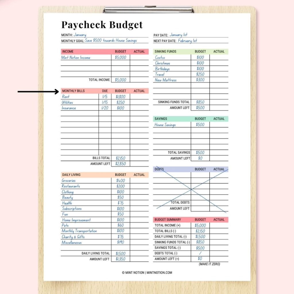 How To Create A Budget For Beginners - Mint Notion in Salary-Based Budgeting Worksheet