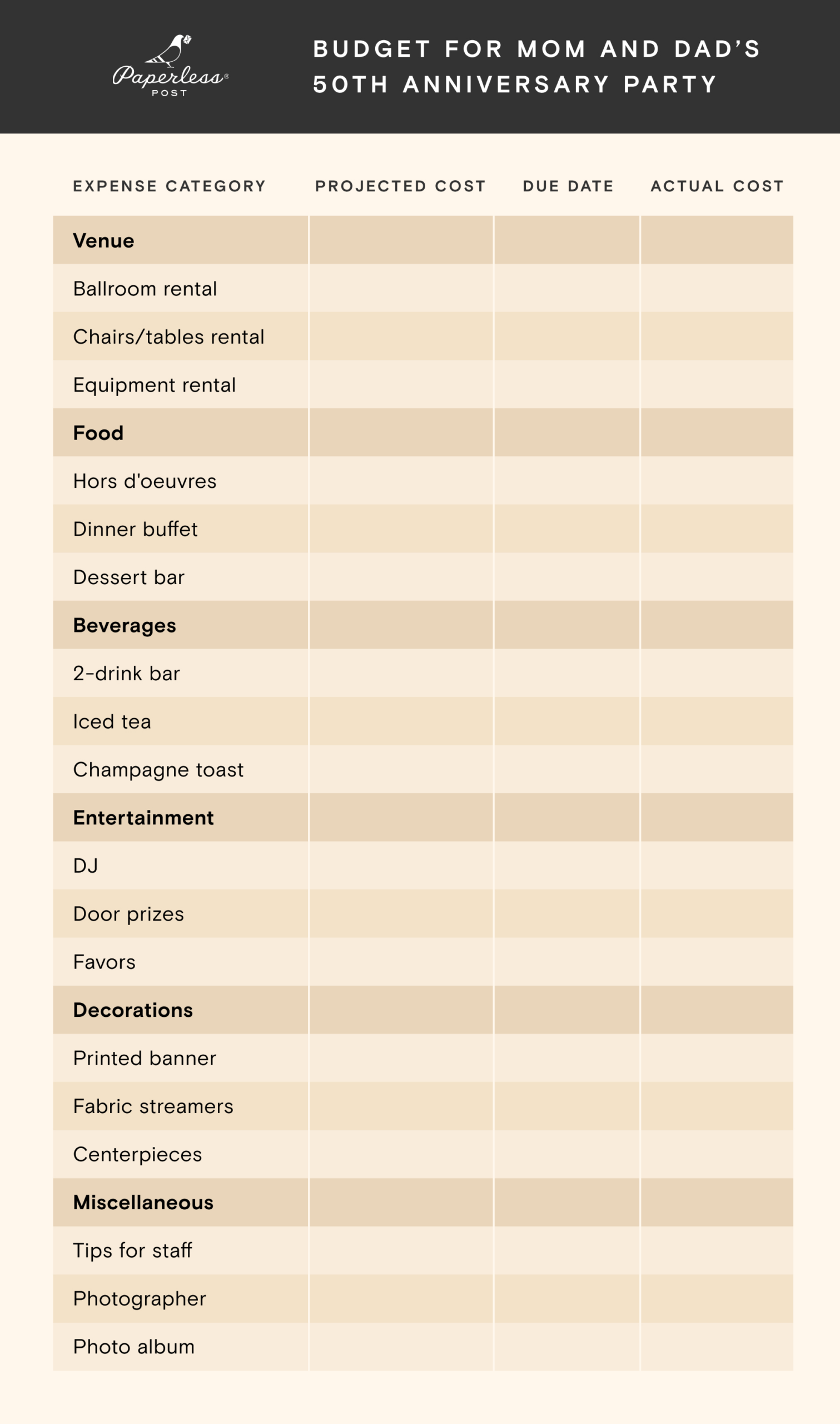 How To Create An Event Budget For Every Type Of Event | Paperless Post intended for Party Planning Budget Worksheet