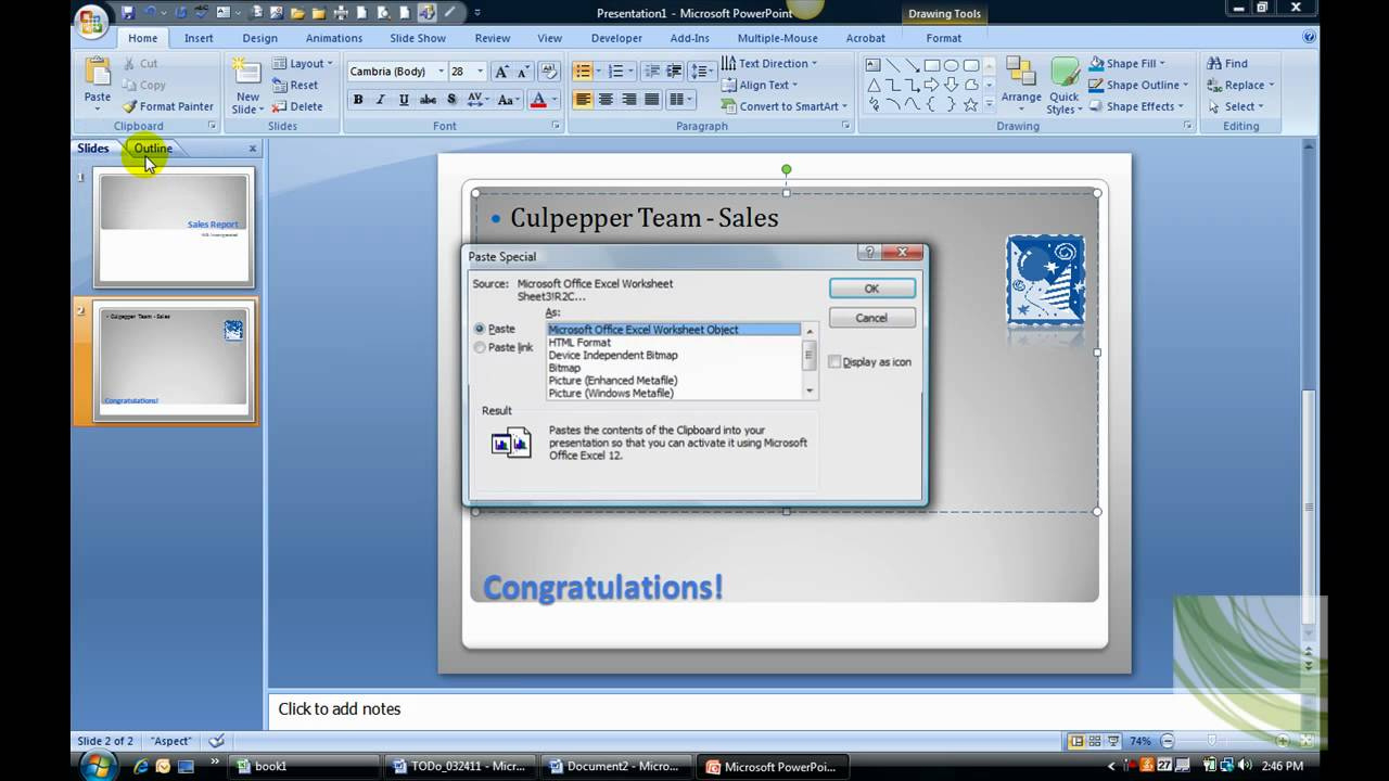 How To Embed An Excel Sheet Into A Powerpoint Slide in Embed The Pb Sample Budget.Xlsx Worksheet in Slide 3