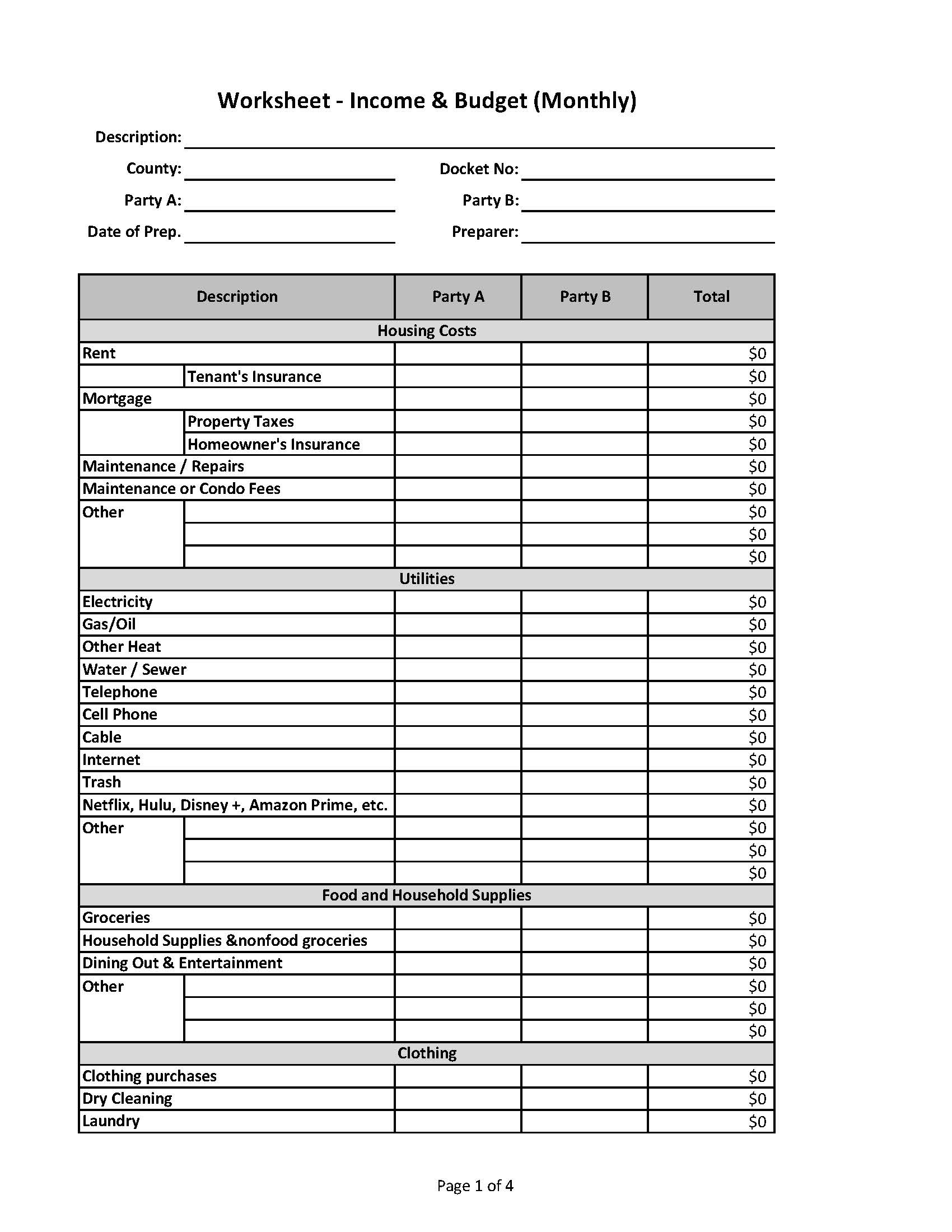 Income V. Budget Spreadsheet - Gray Jay Endeavors Llc intended for Post Divorce Budget Worksheet