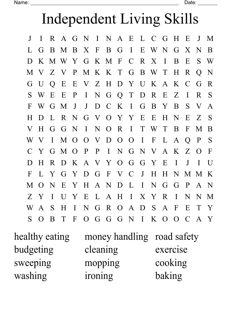Independent Living Skills Word Search - Wordmint within Independent Living Skills Budgeting Worksheets