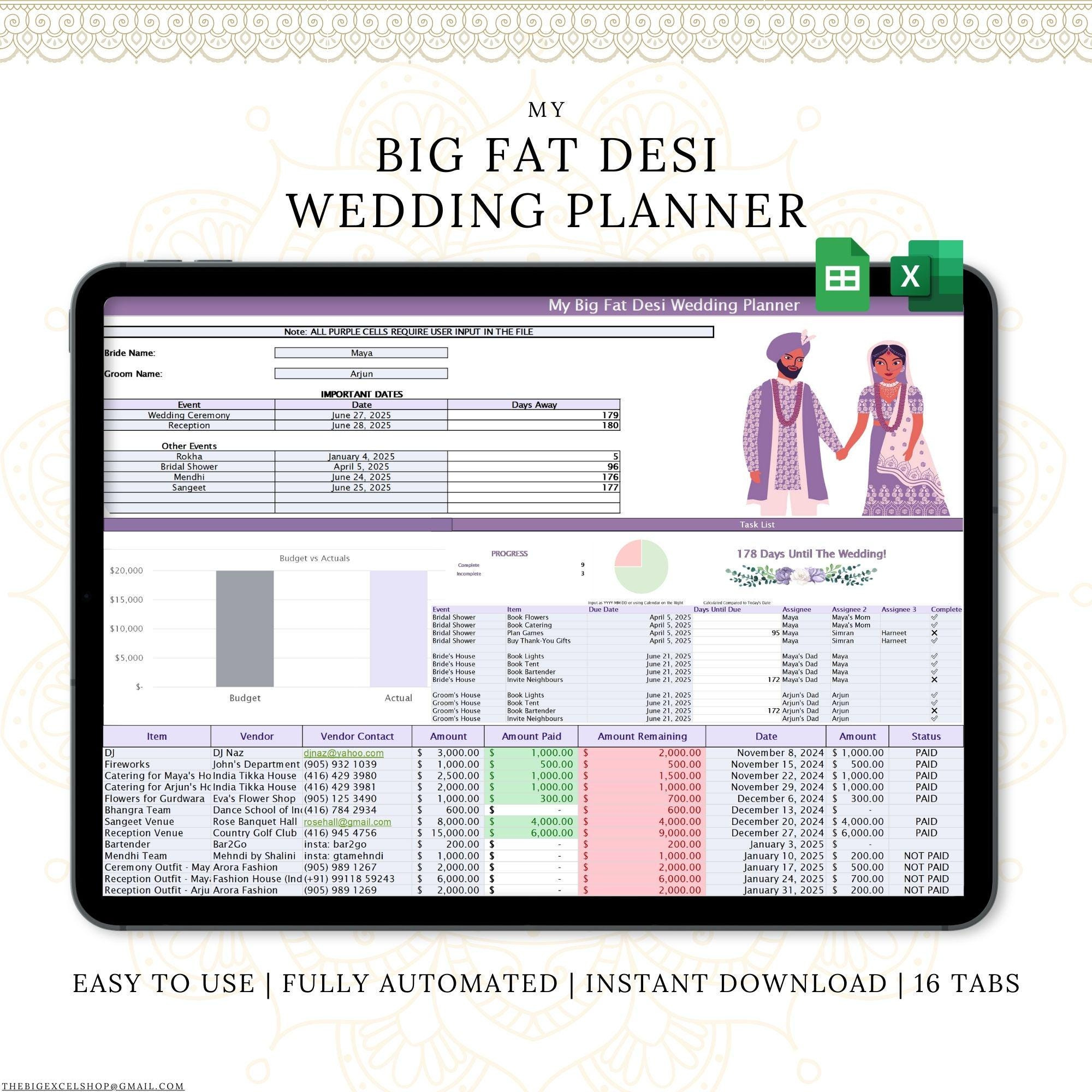 Indian Wedding Planner Spreadsheet - Etsy in Tamil Marriage Budget Worksheet