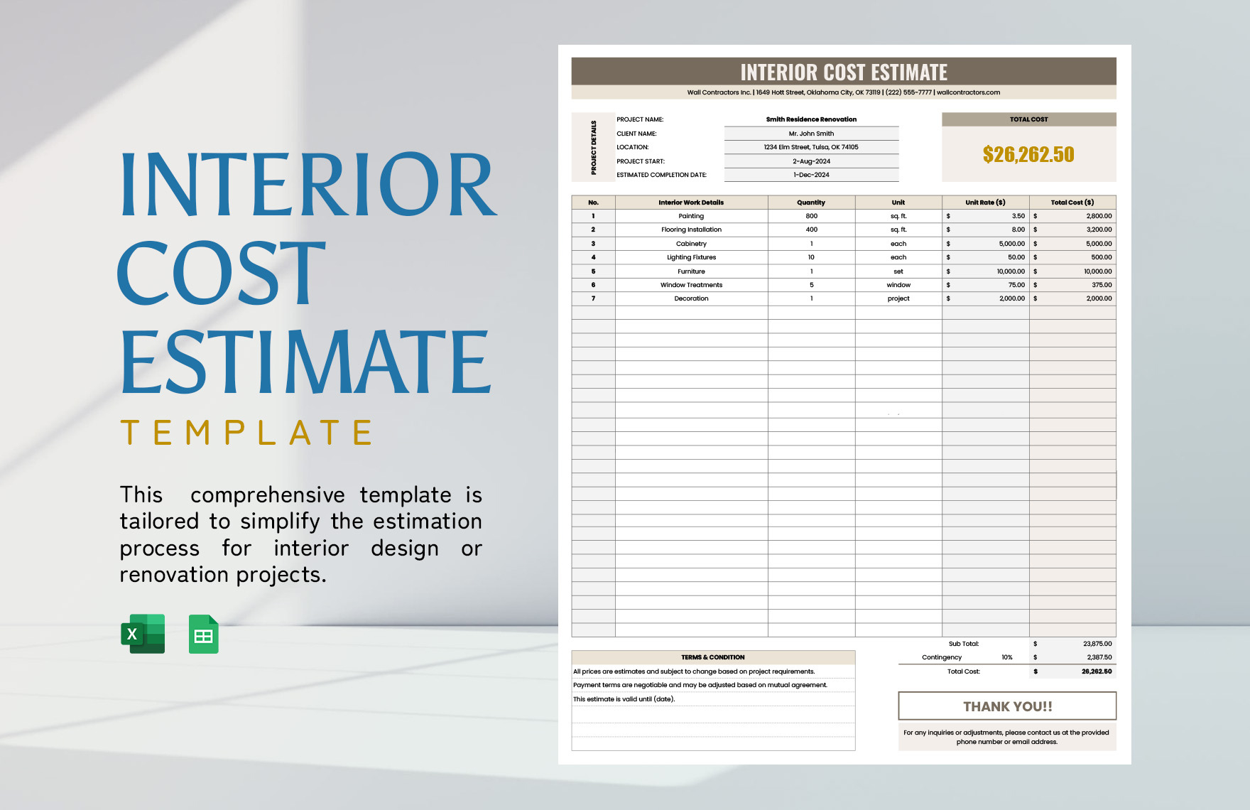 Interior Cost Estimate Template In Excel, Google Sheets - Download regarding Interior Design Budget Worksheet