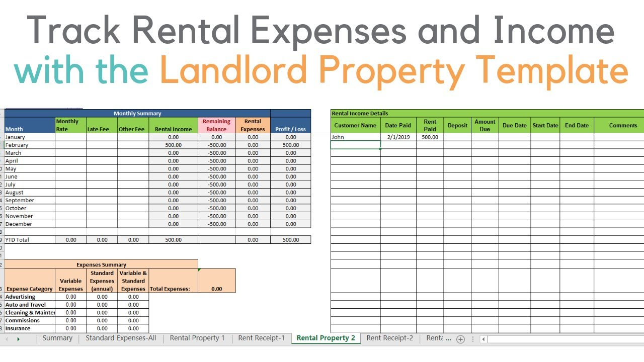 Landlord Template Demo, Track Rental Property In Excel with Rental Property Budget Worksheet