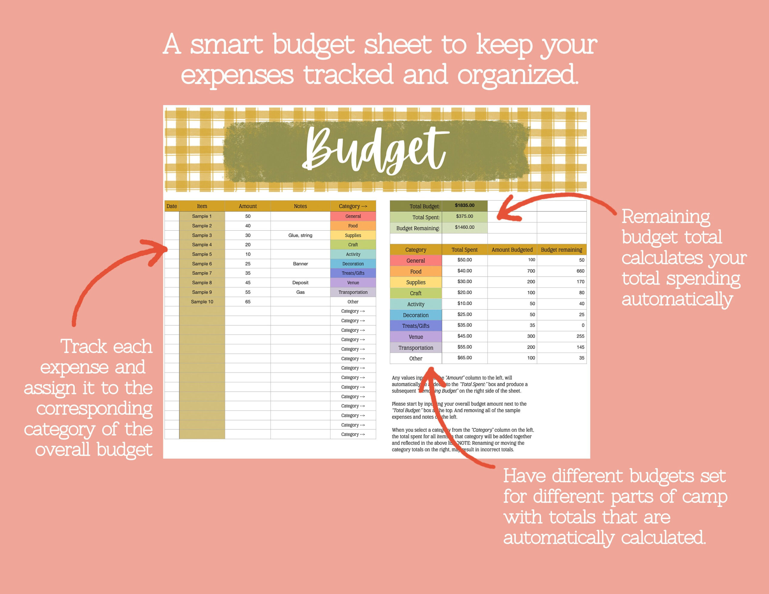 Lds Girls Camp Planner - Editable Spreadsheets Digital Planner for Lds Budget Worksheet