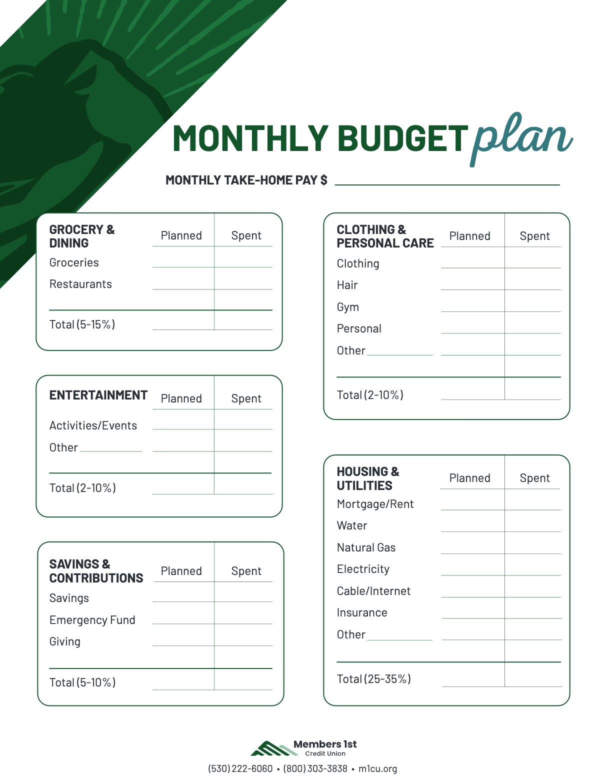 Learn To Budget With Members 1St! for Budget My Money Worksheet