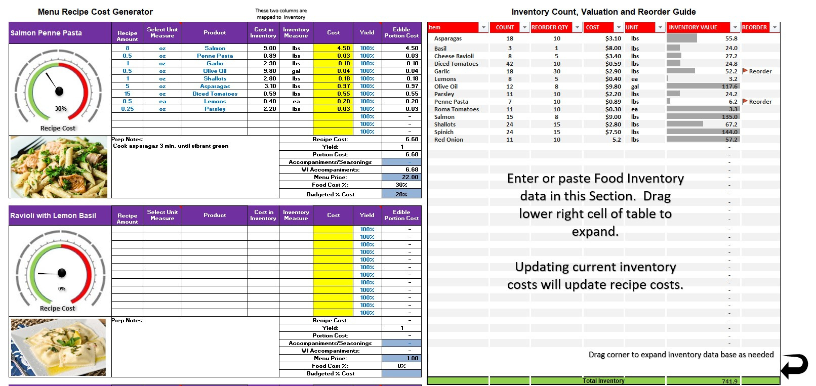 Menu Item Recipe Cost Generator - Eloquens with regard to Reorder The Worksheet So That The Sample Kitchen Budget Worksheet