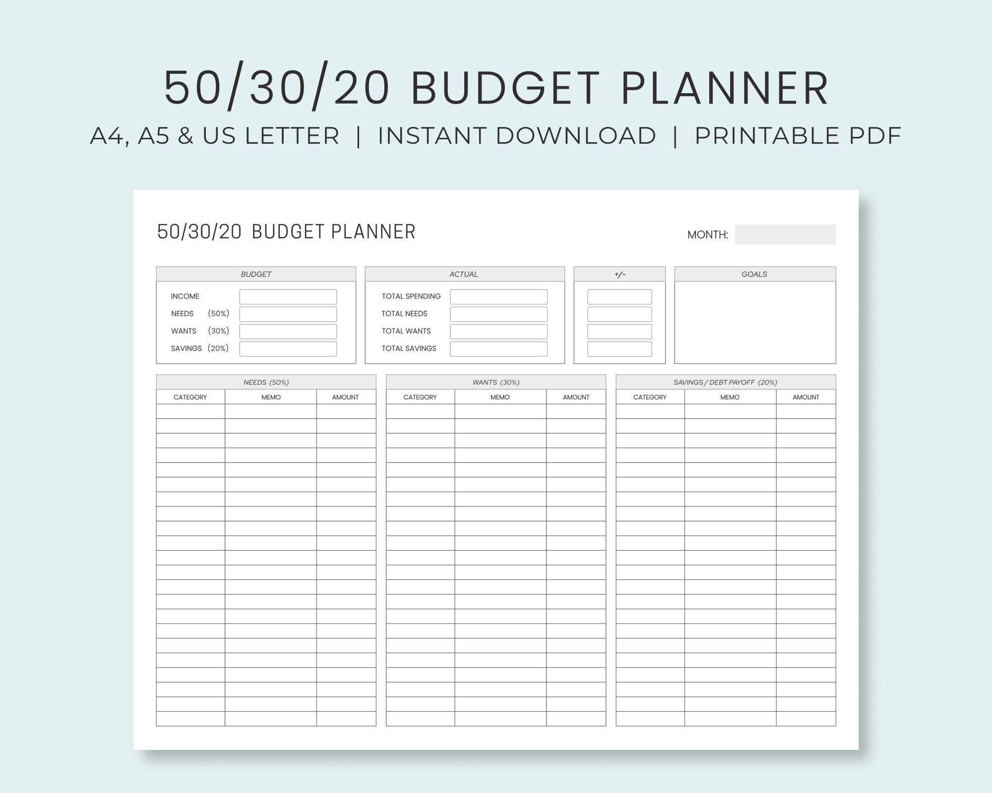 Monthly Budget Planner 50/30/20 Rule | Income &amp;amp; Expense Money with regard to 2.08 Budget Worksheet
