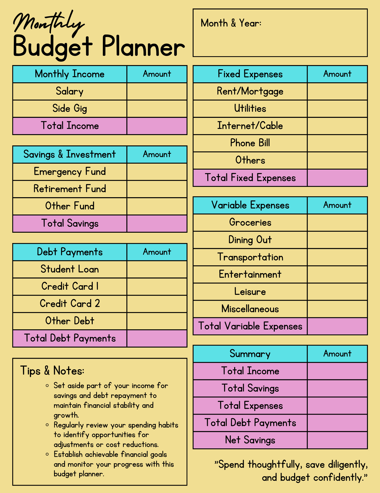 Monthly Budget Planner - Editable, Easy To Use!Wasd - Raket.ph inside 2.08 Budget Worksheet