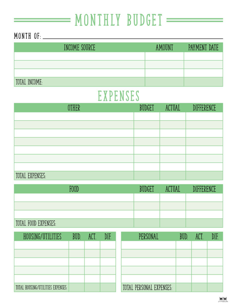 Monthly Budget Planners - 20 Free Printables | Printabulls for Single Person Free Printable Monthly Budget Worksheet
