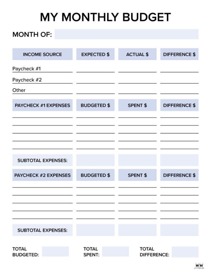 My Monthly Budget Worksheet