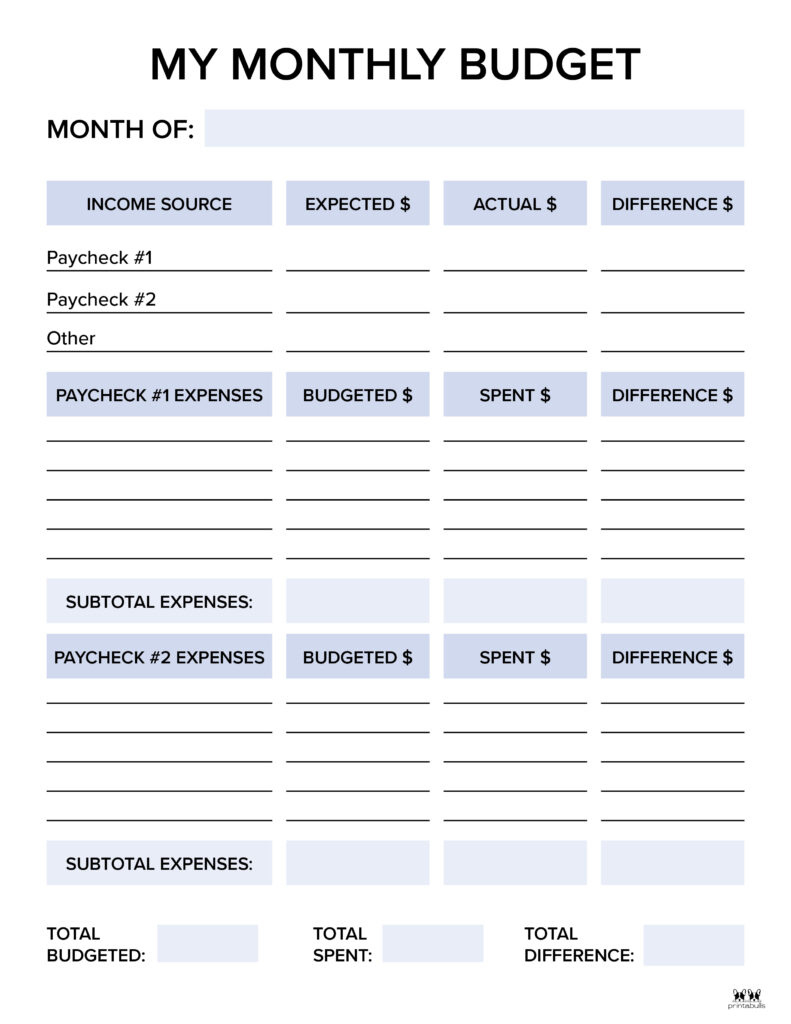 Monthly Budget Planners - 20 Free Printables | Printabulls throughout My Monthly Budget Worksheet