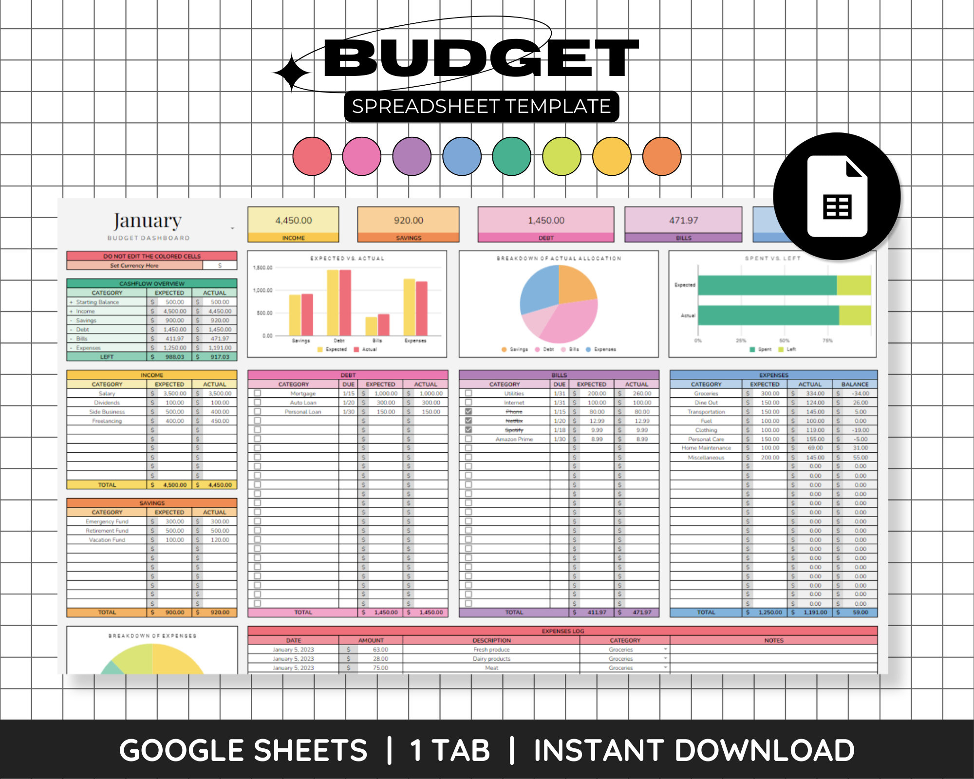 Monthly Budget Spreadsheet Google Sheet Income Savings Bills Debt with regard to Budgetnista Budget Worksheet