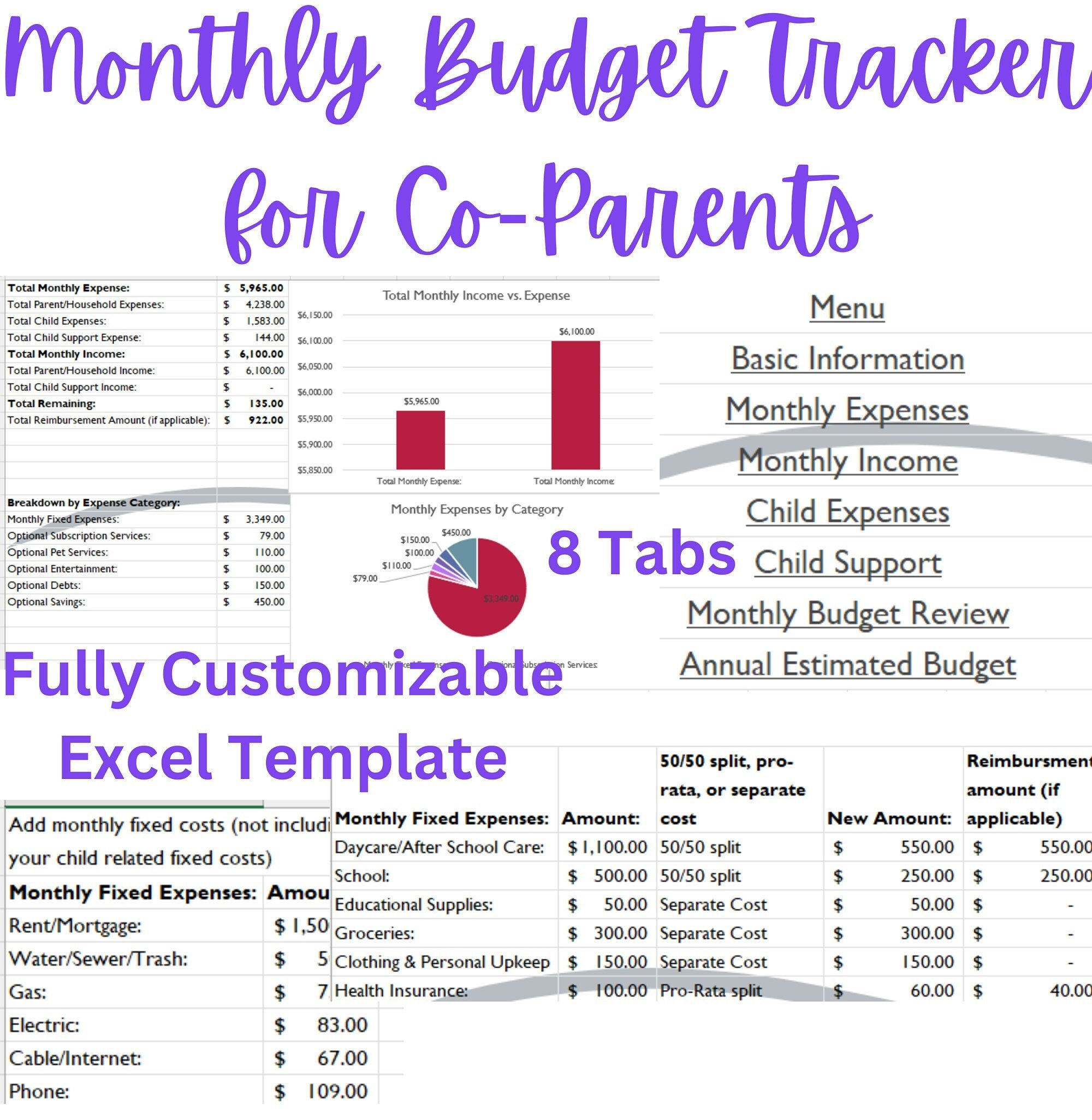 Monthly Co-Parenting Budget Tracker - Excel Spreadsheet Fully in Single Parent Budget Worksheet