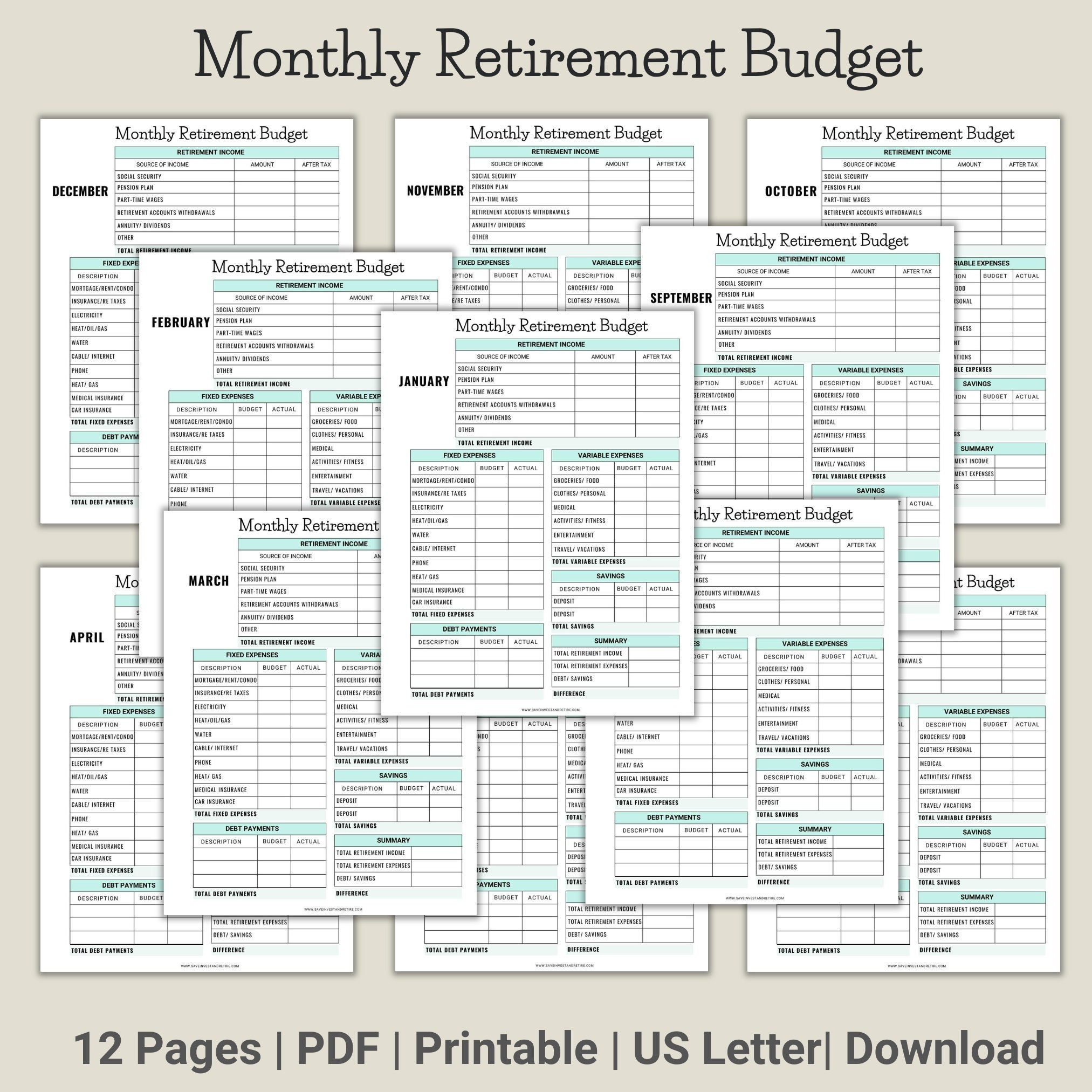 Monthly Retirement Budget, Retirement Budget, Retirement Planning inside Detailed Retirement Budget Worksheet