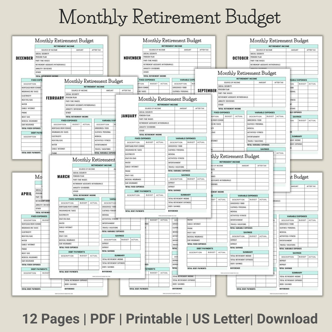Monthly Retirement Budget, Retirement Budget, Retirement Planning inside Retirement Budget Worksheet Free Download