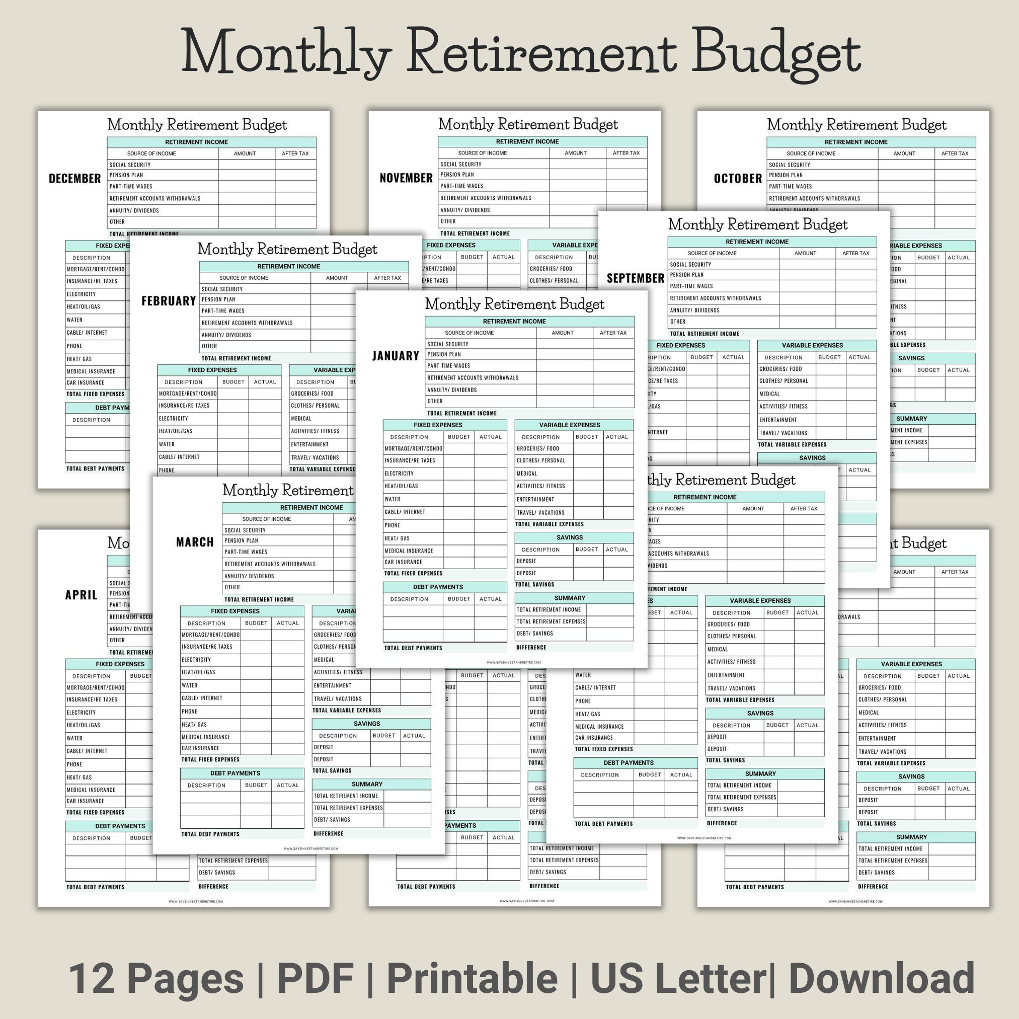 Monthly Retirement Budget, Retirement Budget, Retirement Planning with Retirement Expense Budget Worksheet
