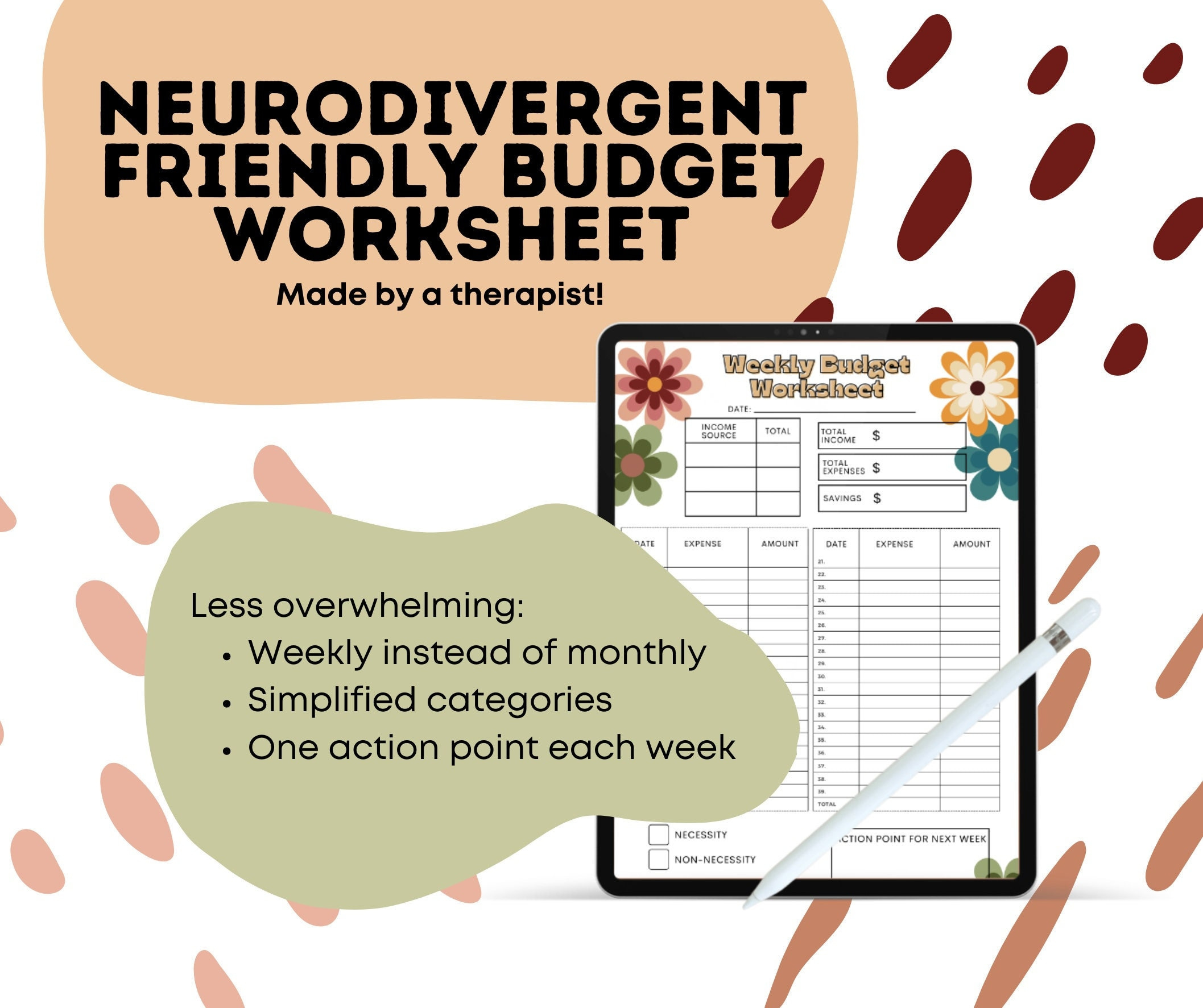 Neurodivergent Friendly Digital Budget Worksheet For Adhd/Autism inside Budgeting Worksheets For Adults with Disabilities