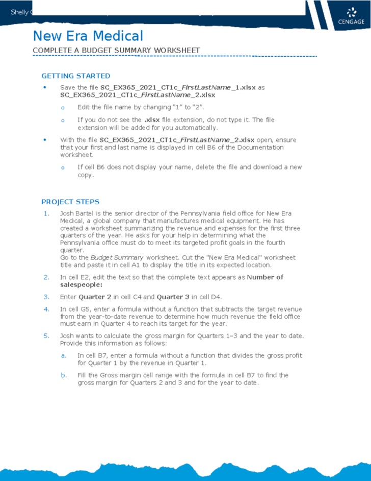 New Era Medical Complete a Budget Summary Worksheet New Era Medical Complete a Budget Summary Worksheet