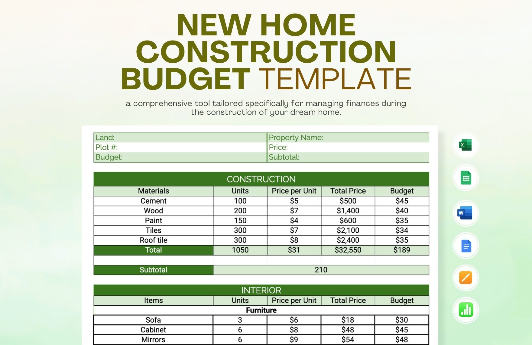 New Home Construction Budget Template In Google Docs, Google throughout New Home Budget Worksheet