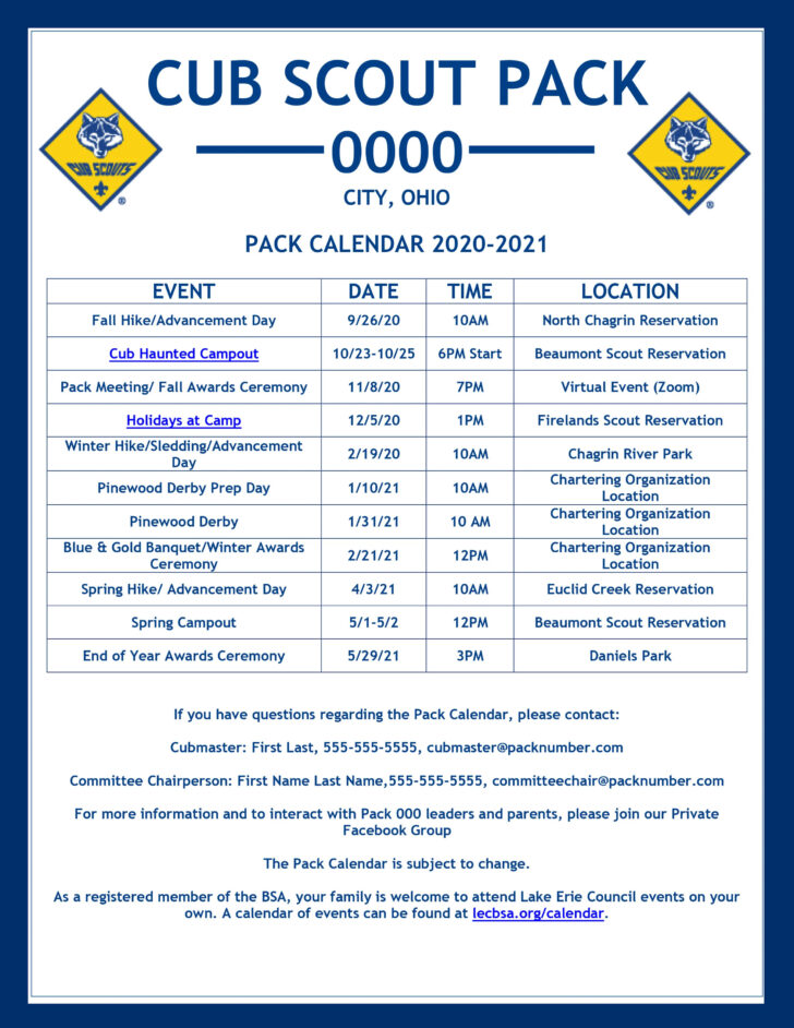 Cub Scout Pack Budget Worksheet
