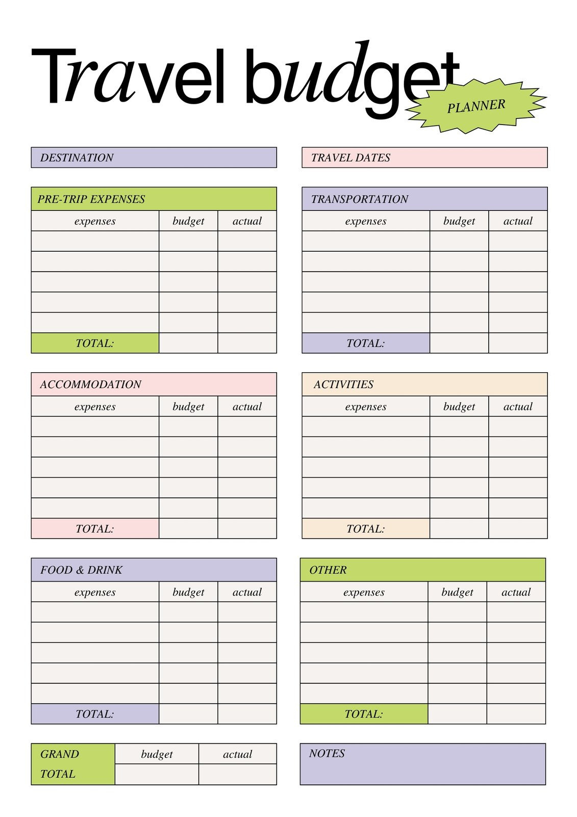 Page 2 - Free And Customizable Budget Templates in Vacation Budget Worksheet Printable