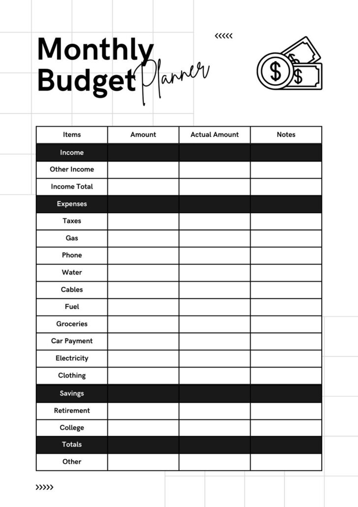 Single Person Free Printable Monthly Budget Worksheet