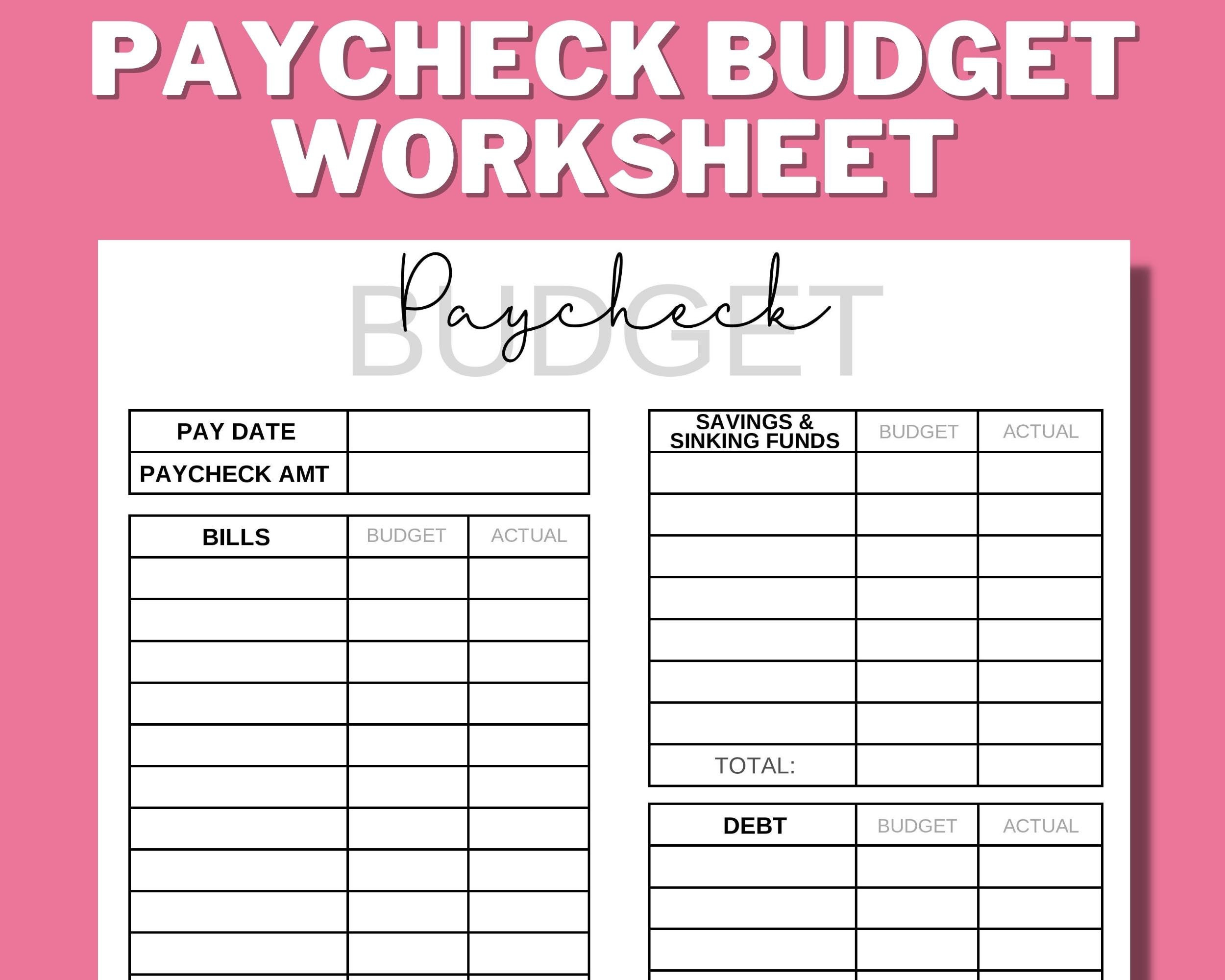 Paycheck Budget Printable, Budget Worksheet, Budget Binder, Weekly throughout Budgeting Worksheets Uk