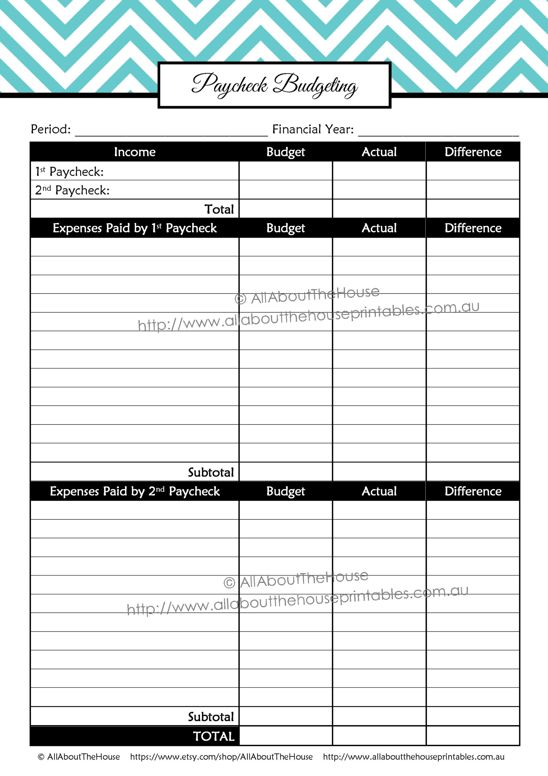 Paycheck Budgeting Printable Template Worksheet Editable Letter throughout Paycheck Budget Worksheet Printable