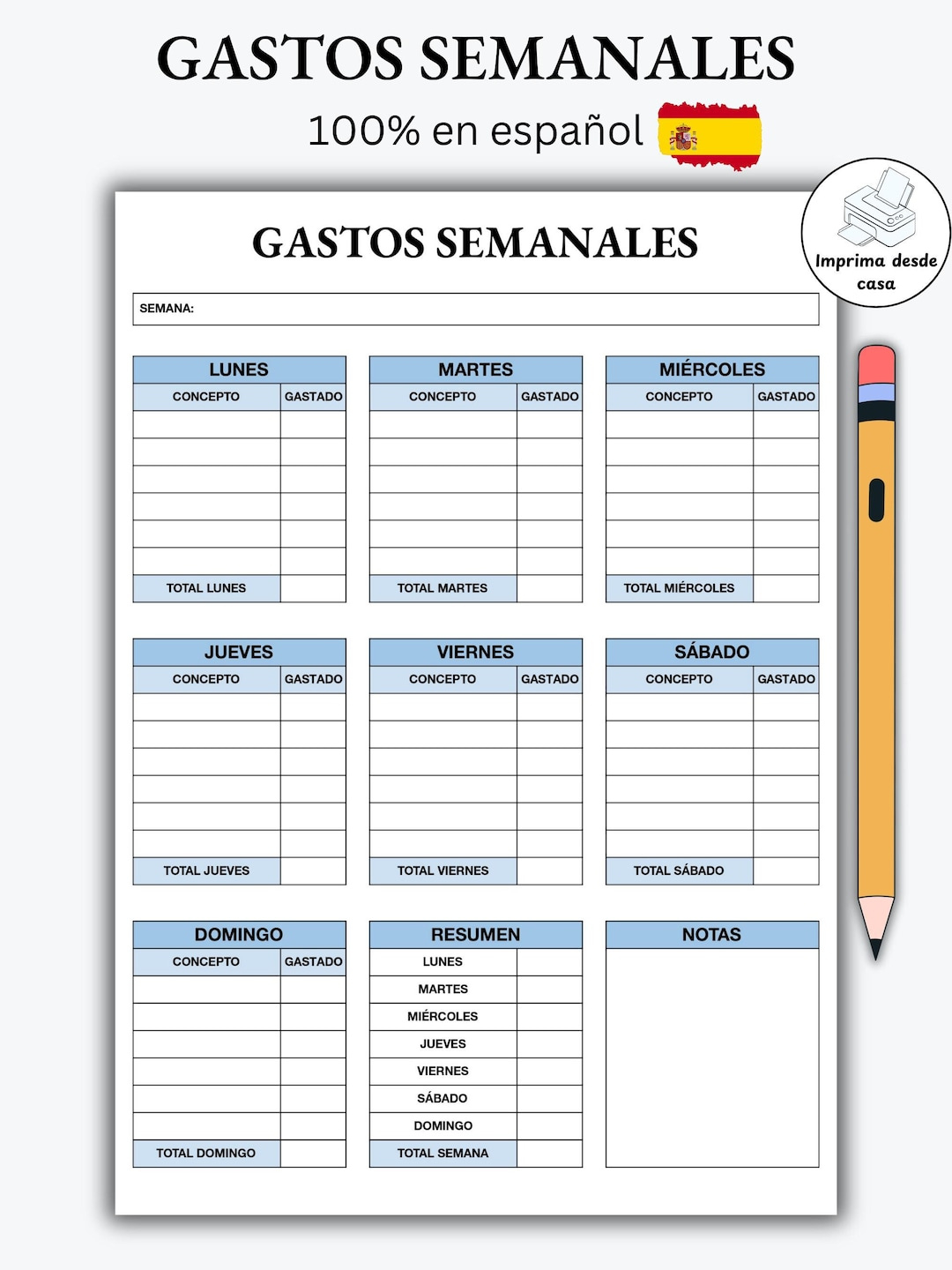 Personal Expenses Template In Spanish, Weekly Expenses, A4 Pdf To intended for Monthly Budget Worksheet in Spanish
