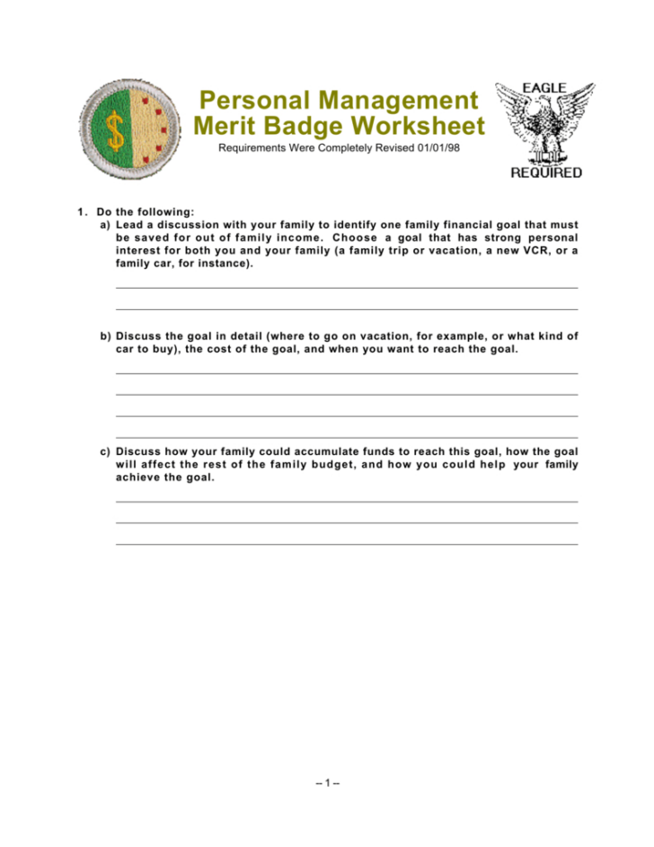 Personal Management Merit Badge Budget Worksheet Personal Management Merit Badge Budget Worksheet