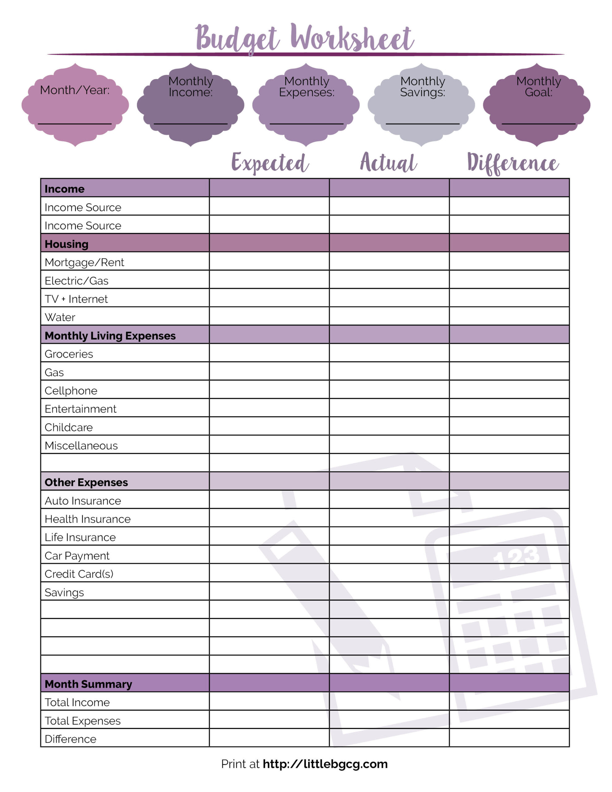 Printable Budget Worksheet - Little Us pertaining to Young Adult Budget Worksheet